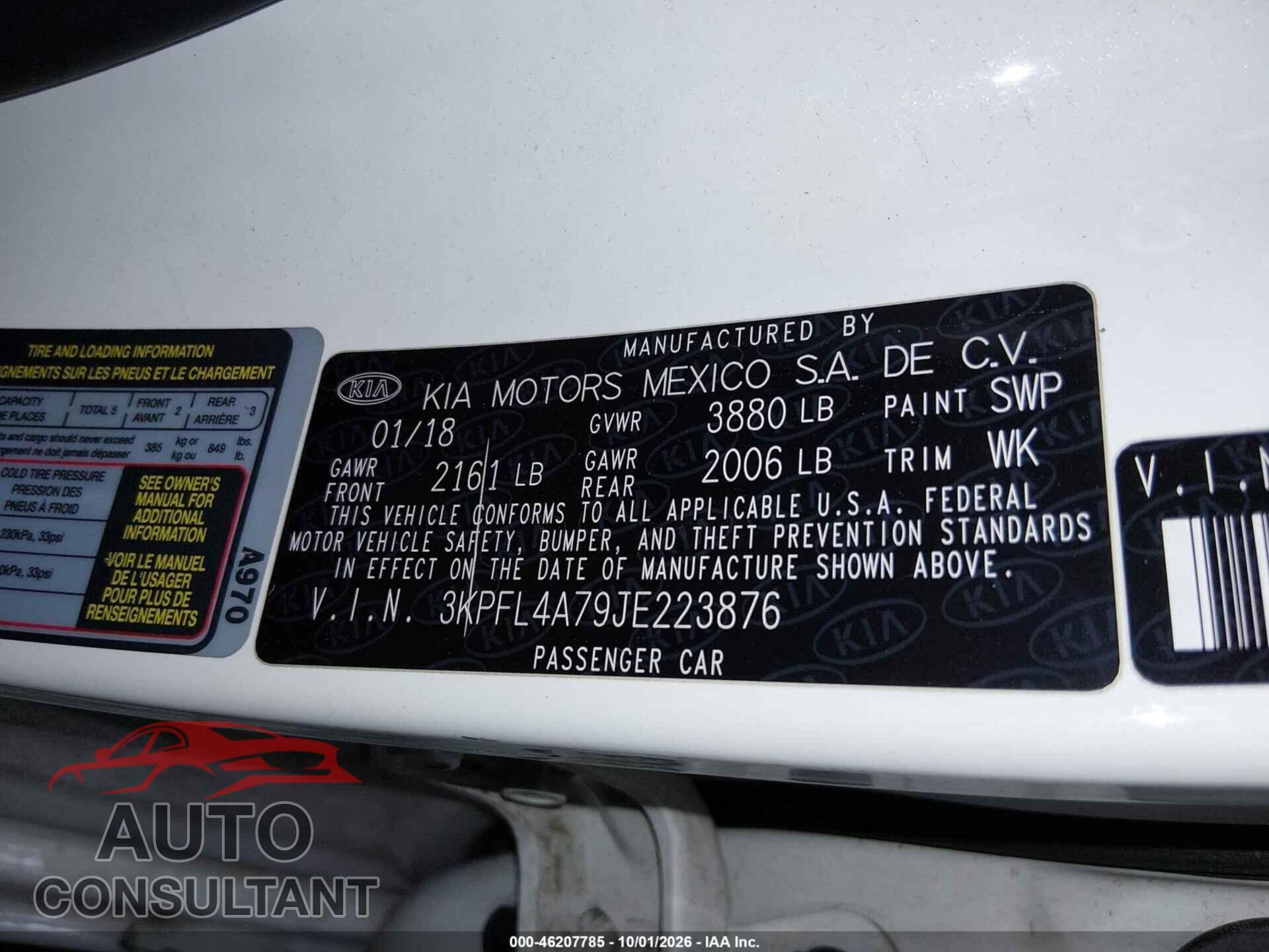 KIA FORTE 2018 - 3KPFL4A79JE223876