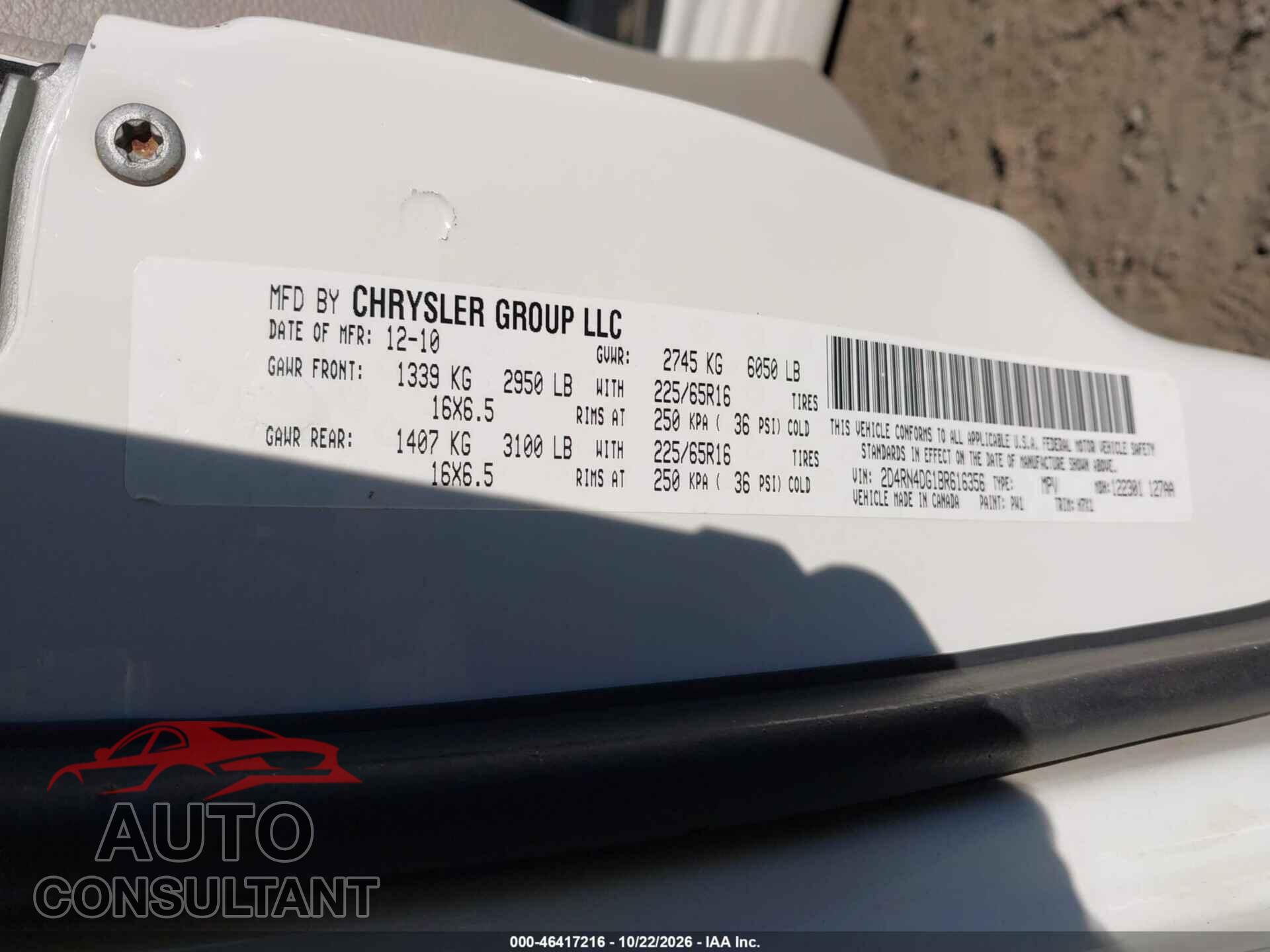 DODGE GRAND CARAVAN 2011 - 2D4RN4DG1BR616356