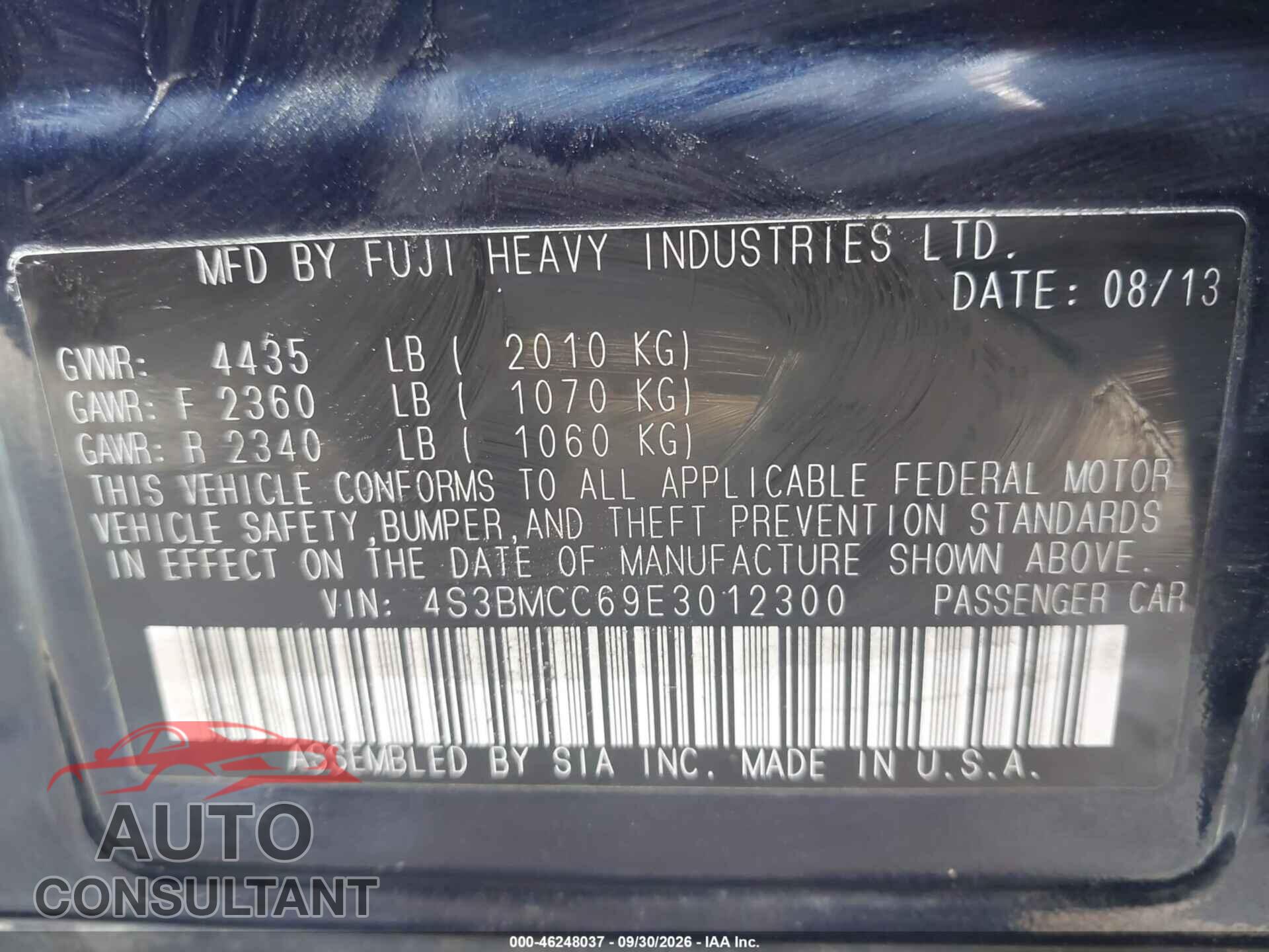 SUBARU LEGACY 2014 - 4S3BMCC69E3012300