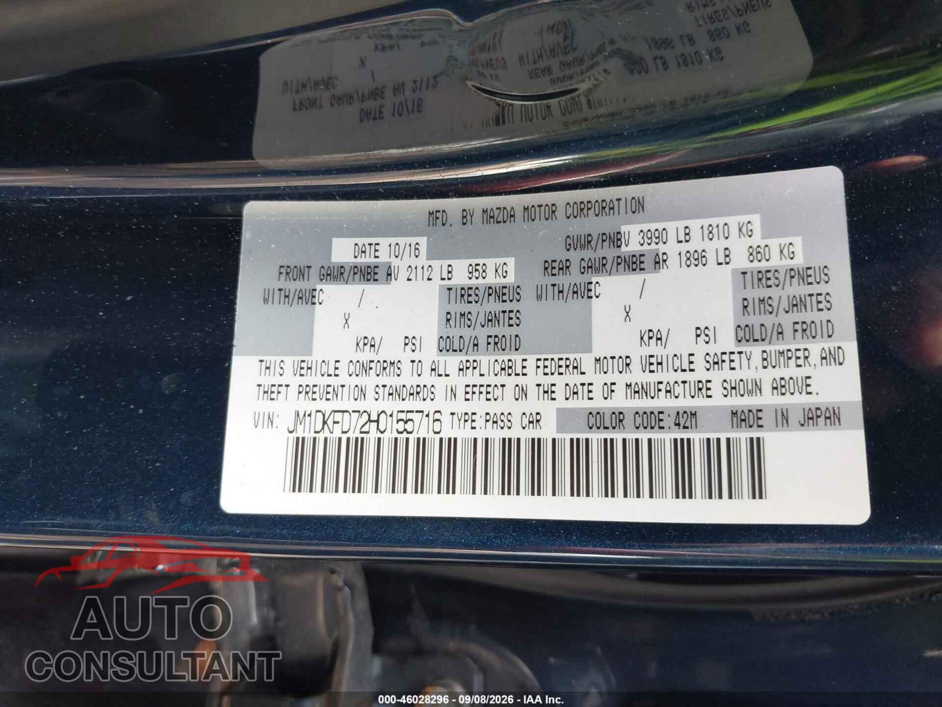 MAZDA CX-3 2017 - JM1DKFD72H0155716