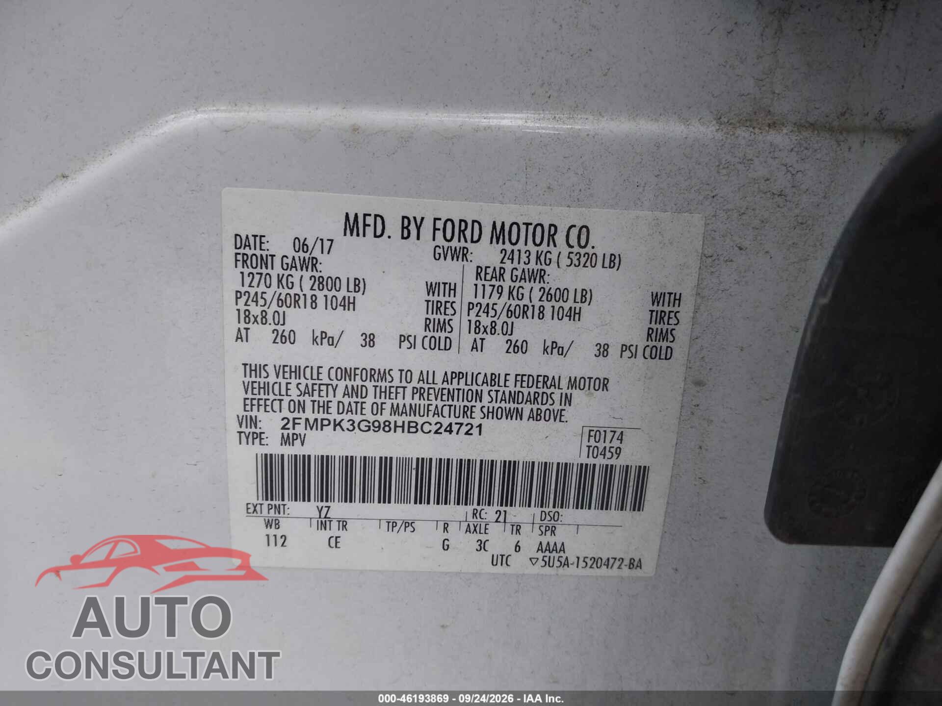 FORD EDGE 2017 - 2FMPK3G98HBC24721