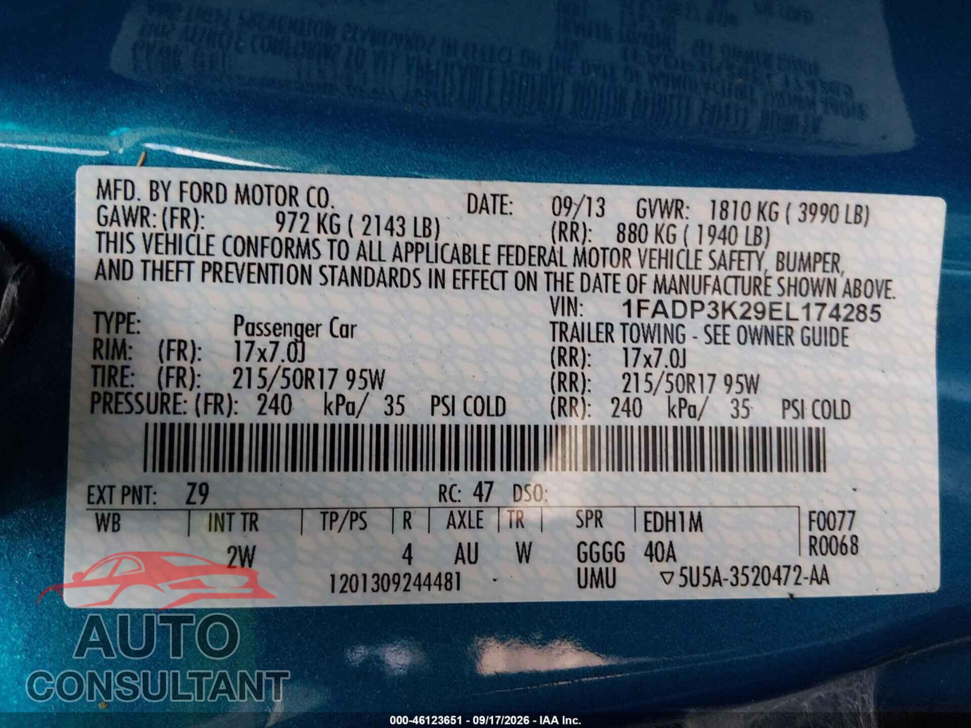 FORD FOCUS 2014 - 1FADP3K29EL174285