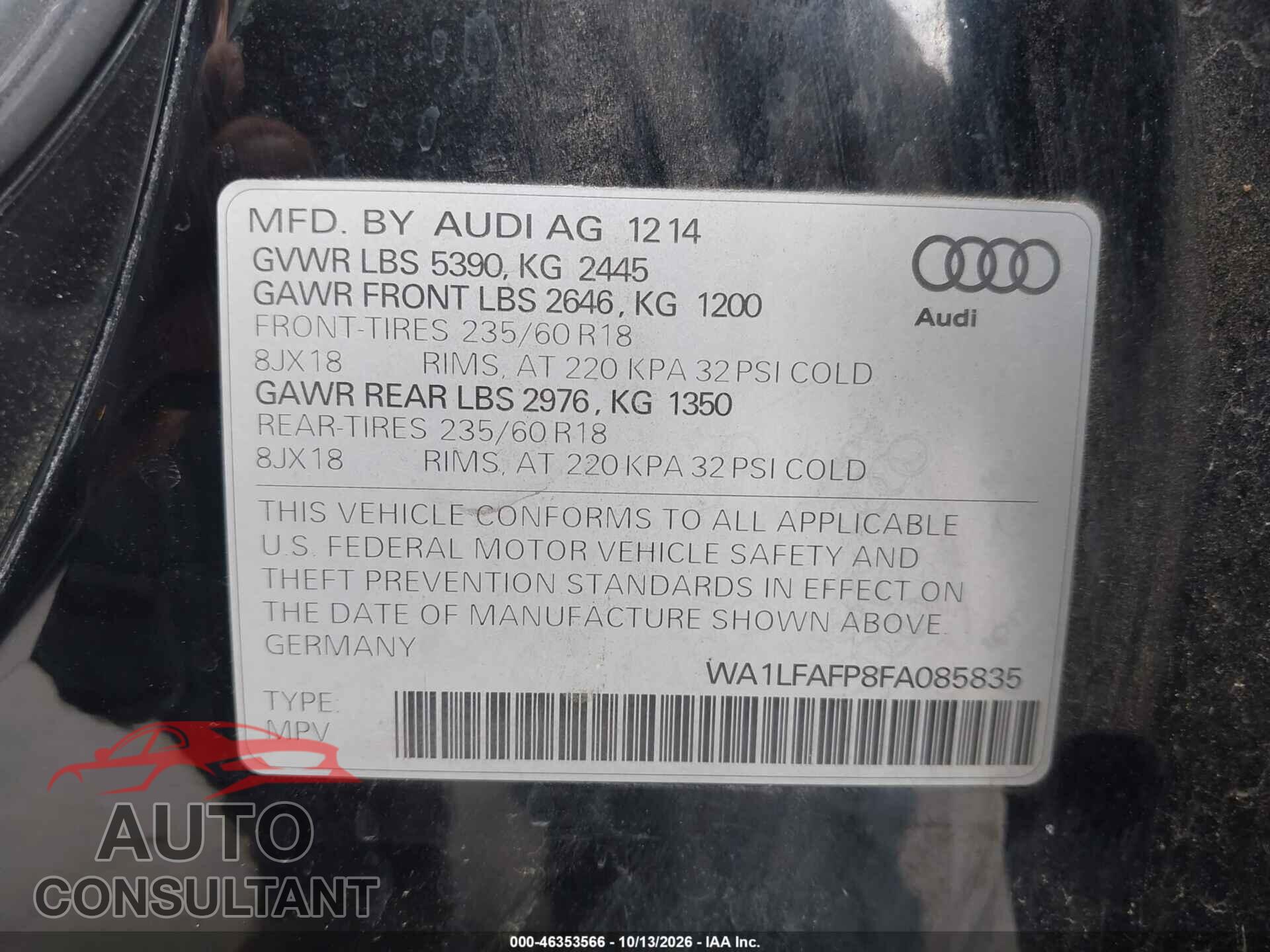 AUDI Q5 2015 - WA1LFAFP8FA085835