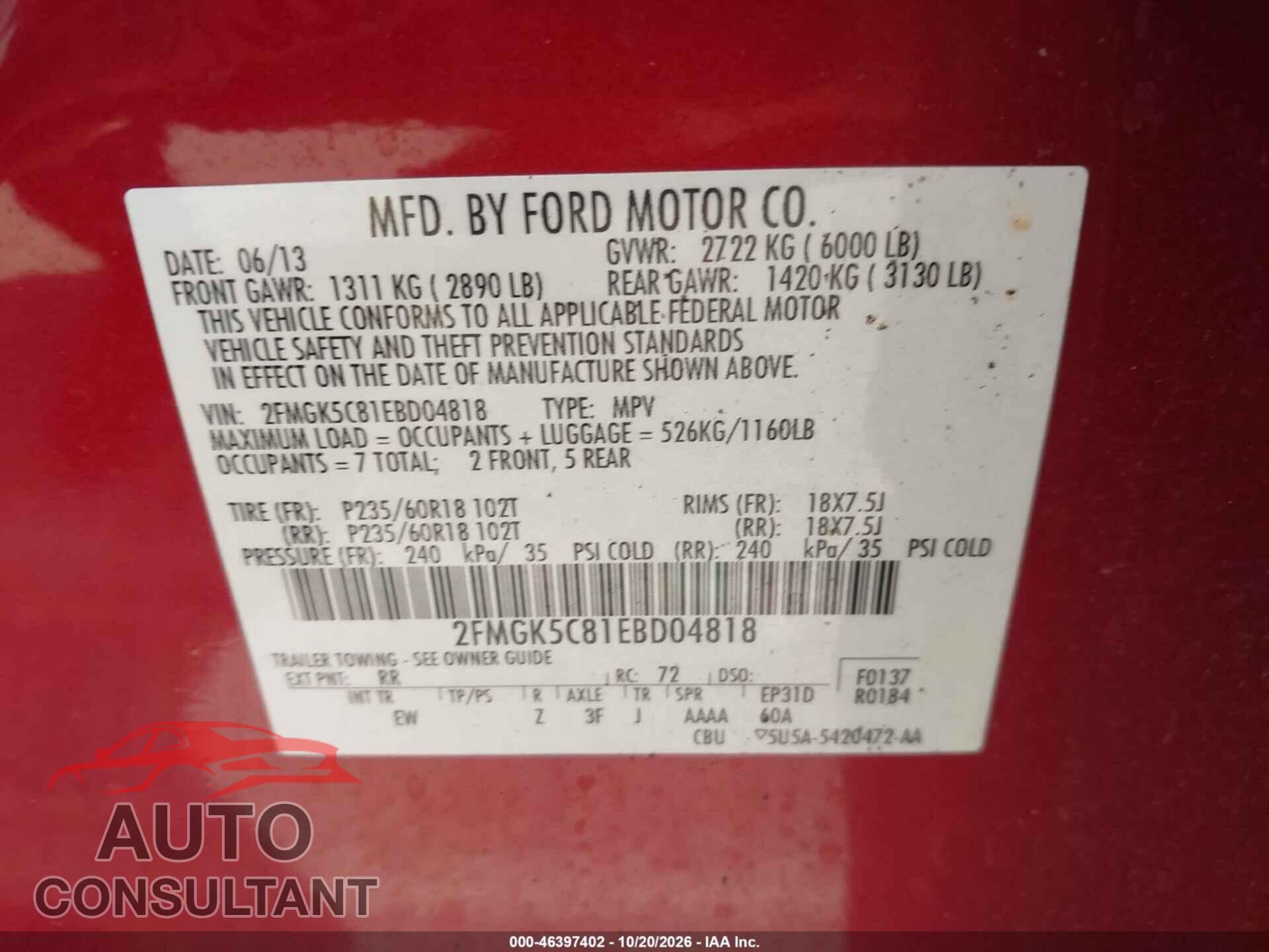 FORD FLEX 2014 - 2FMGK5C81EBD04818