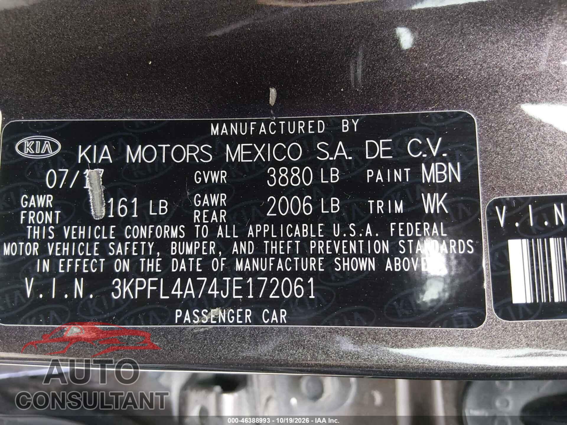 KIA FORTE 2018 - 3KPFL4A74JE172061
