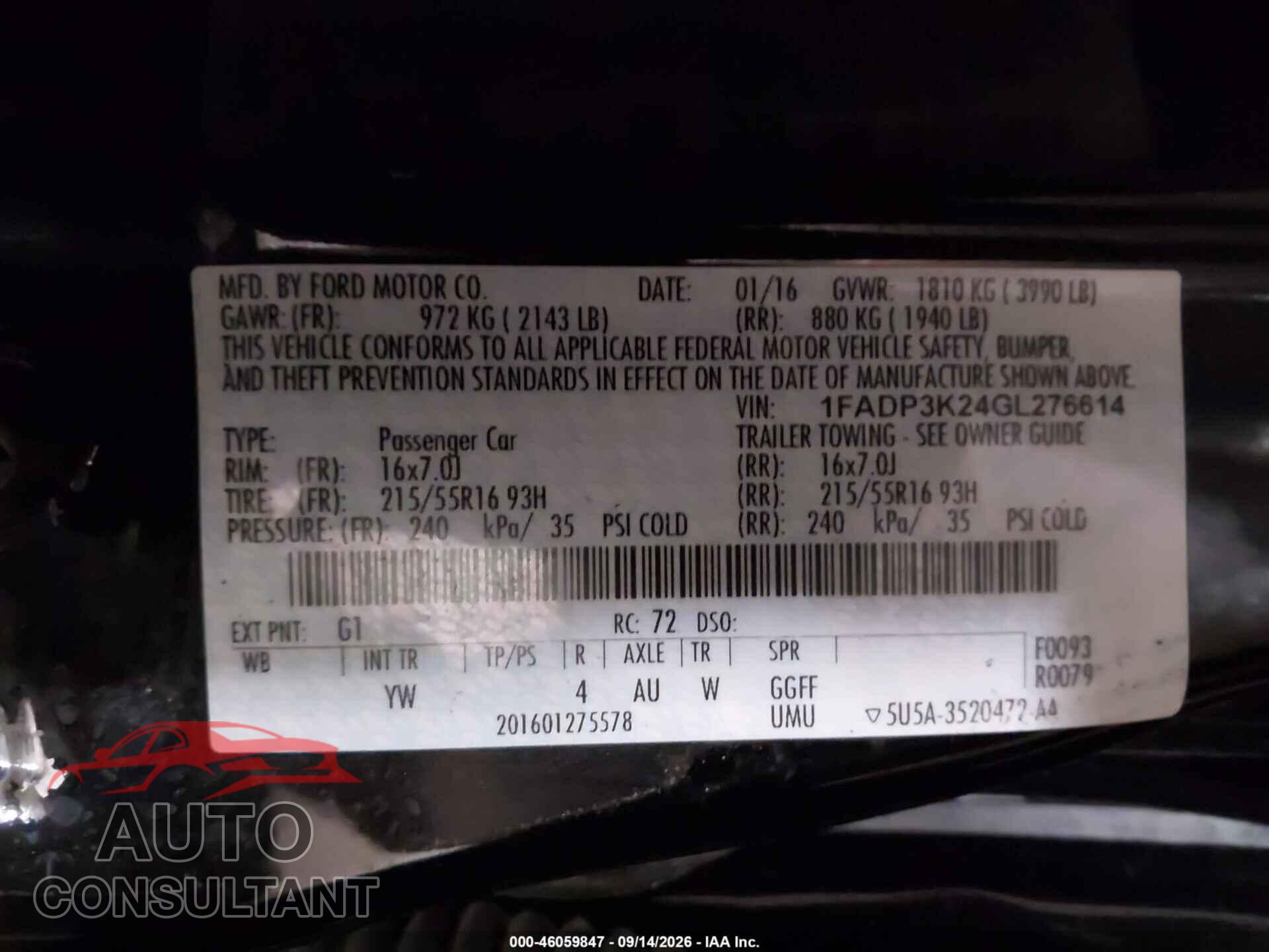 FORD FOCUS 2016 - 1FADP3K24GL276614