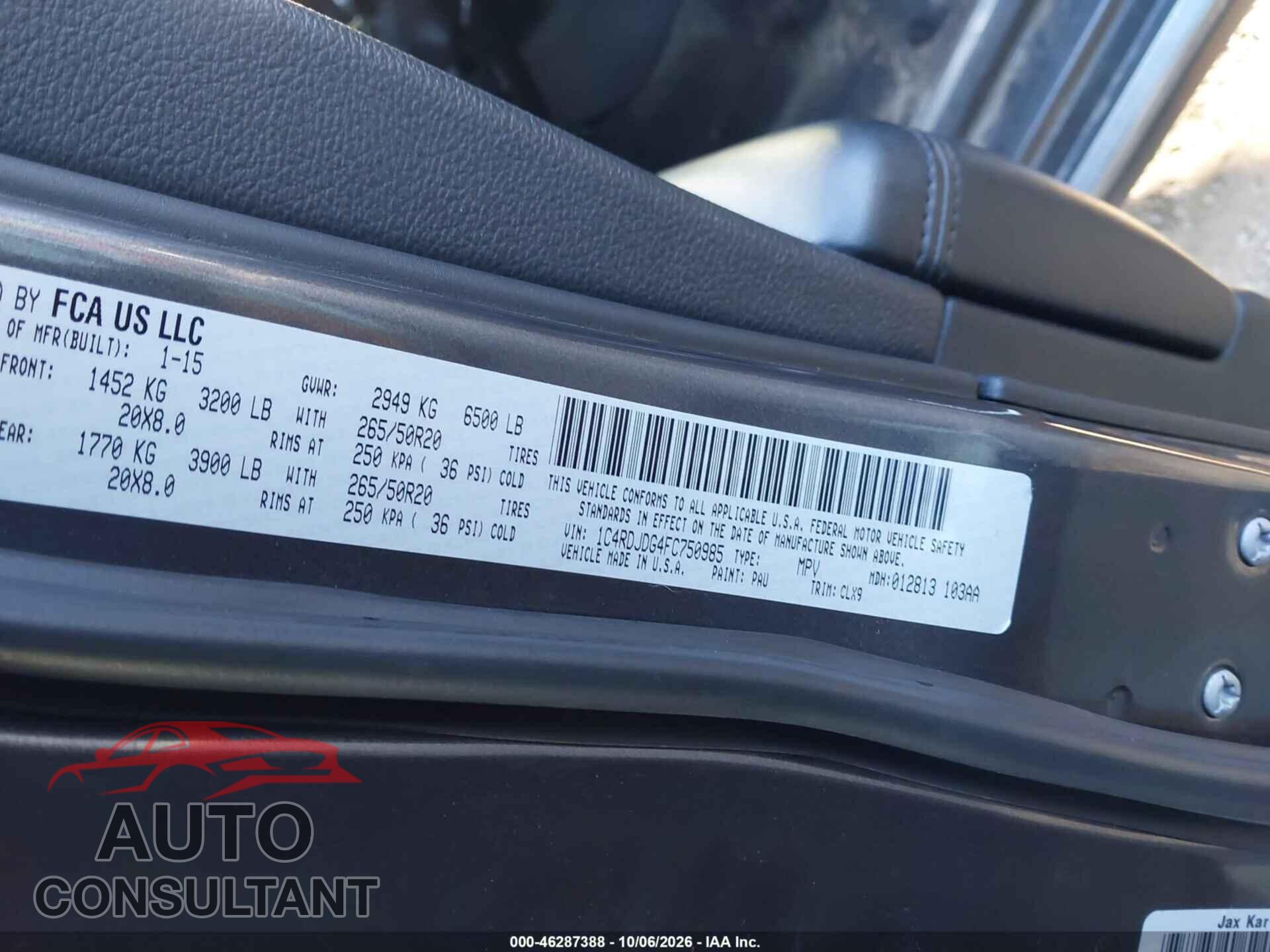 DODGE DURANGO 2015 - 1C4RDJDG4FC750985