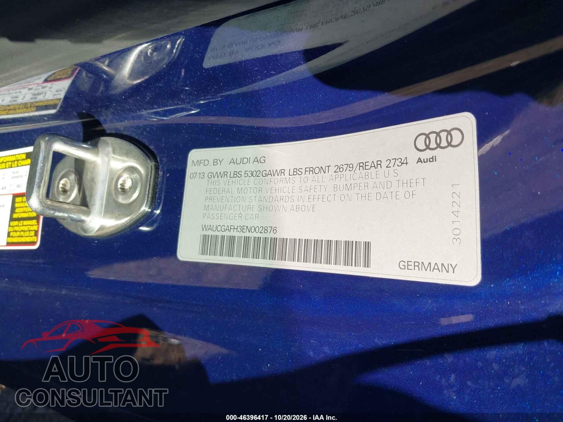 AUDI S5 2014 - WAUCGAFH3EN002876
