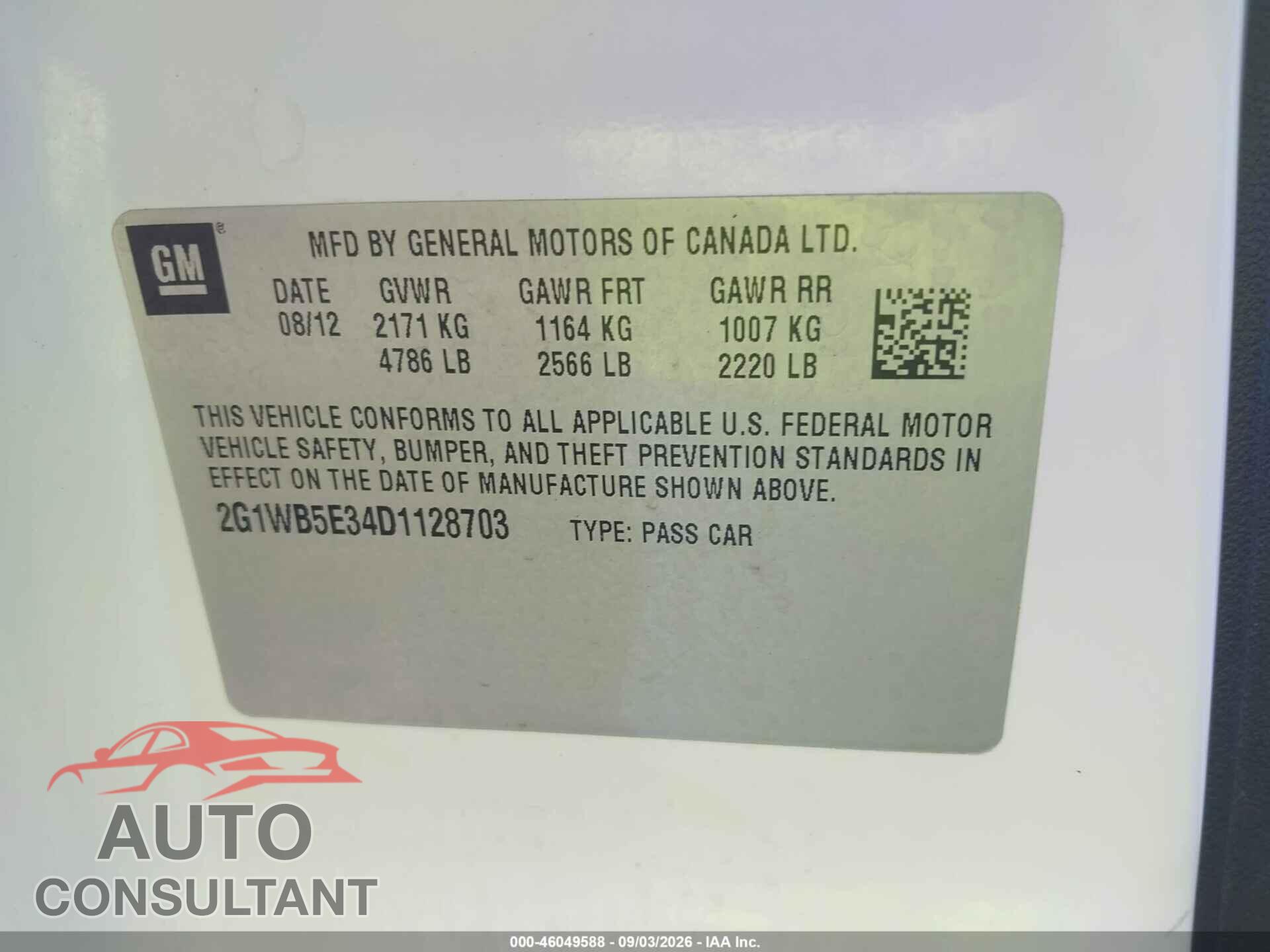 CHEVROLET IMPALA 2013 - 2G1WB5E34D1128703