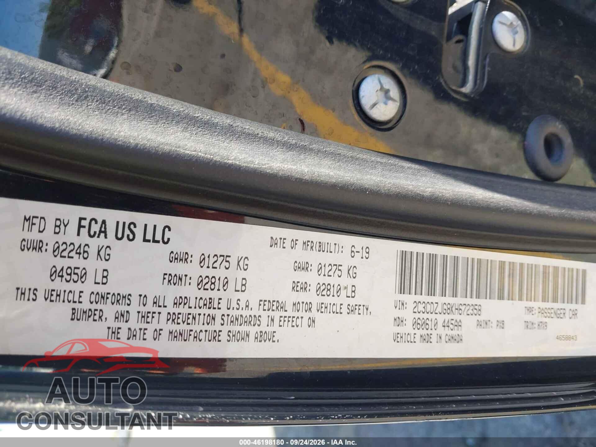 DODGE CHALLENGER 2019 - 2C3CDZJG8KH672358
