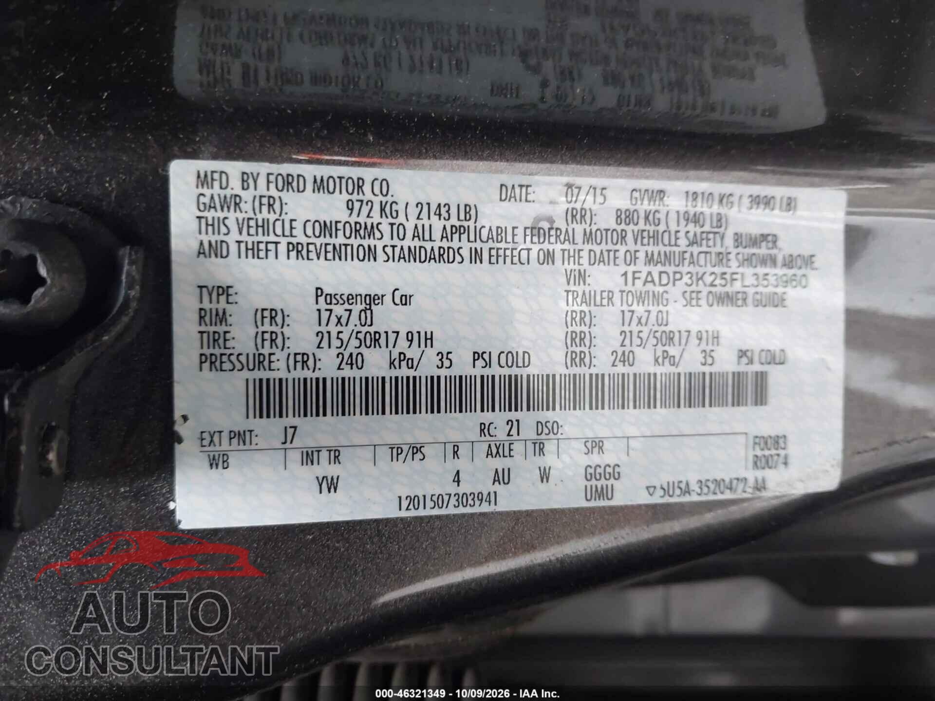 FORD FOCUS 2015 - 1FADP3K25FL353960