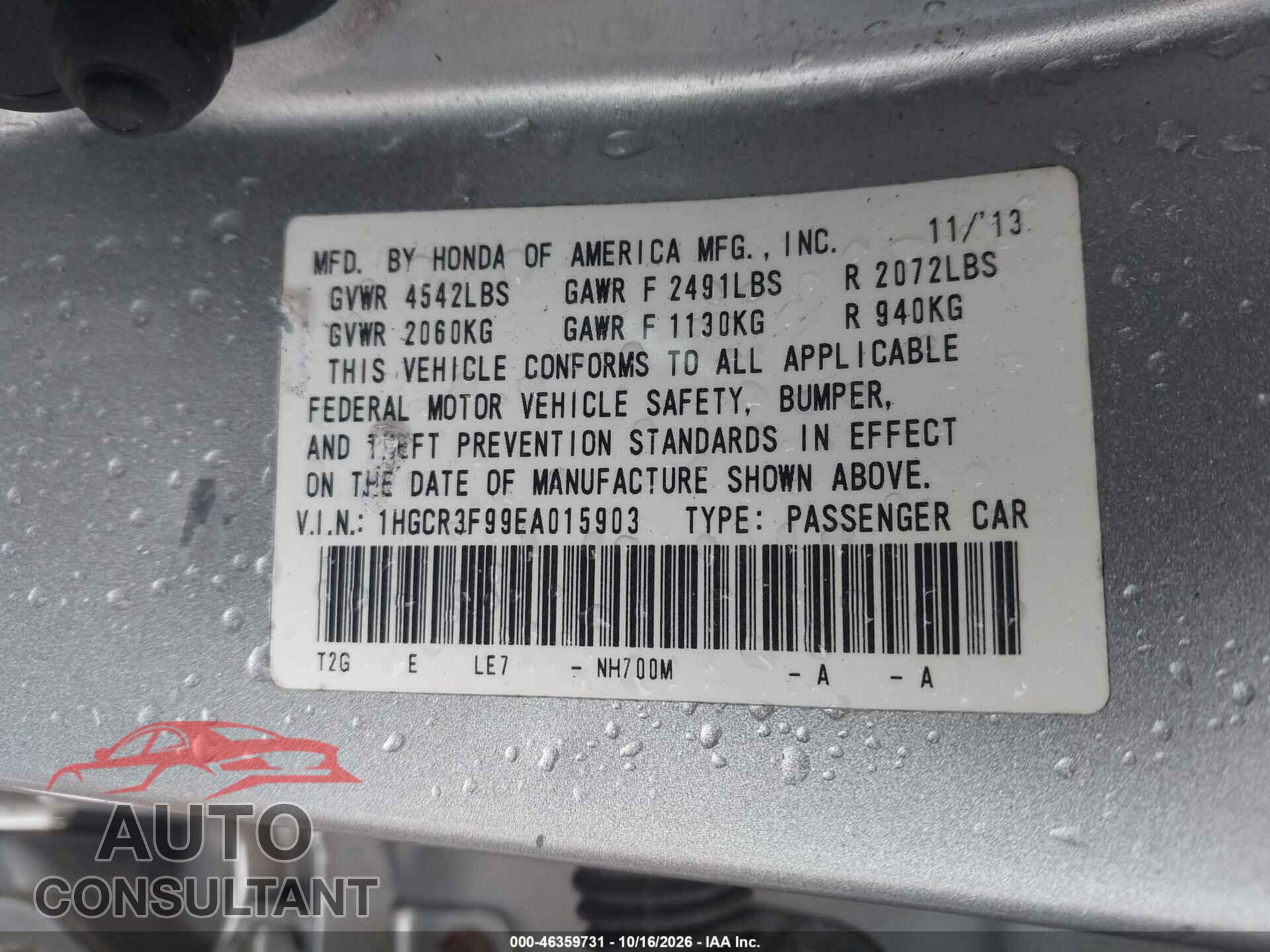 HONDA ACCORD 2014 - 1HGCR3F99EA015903