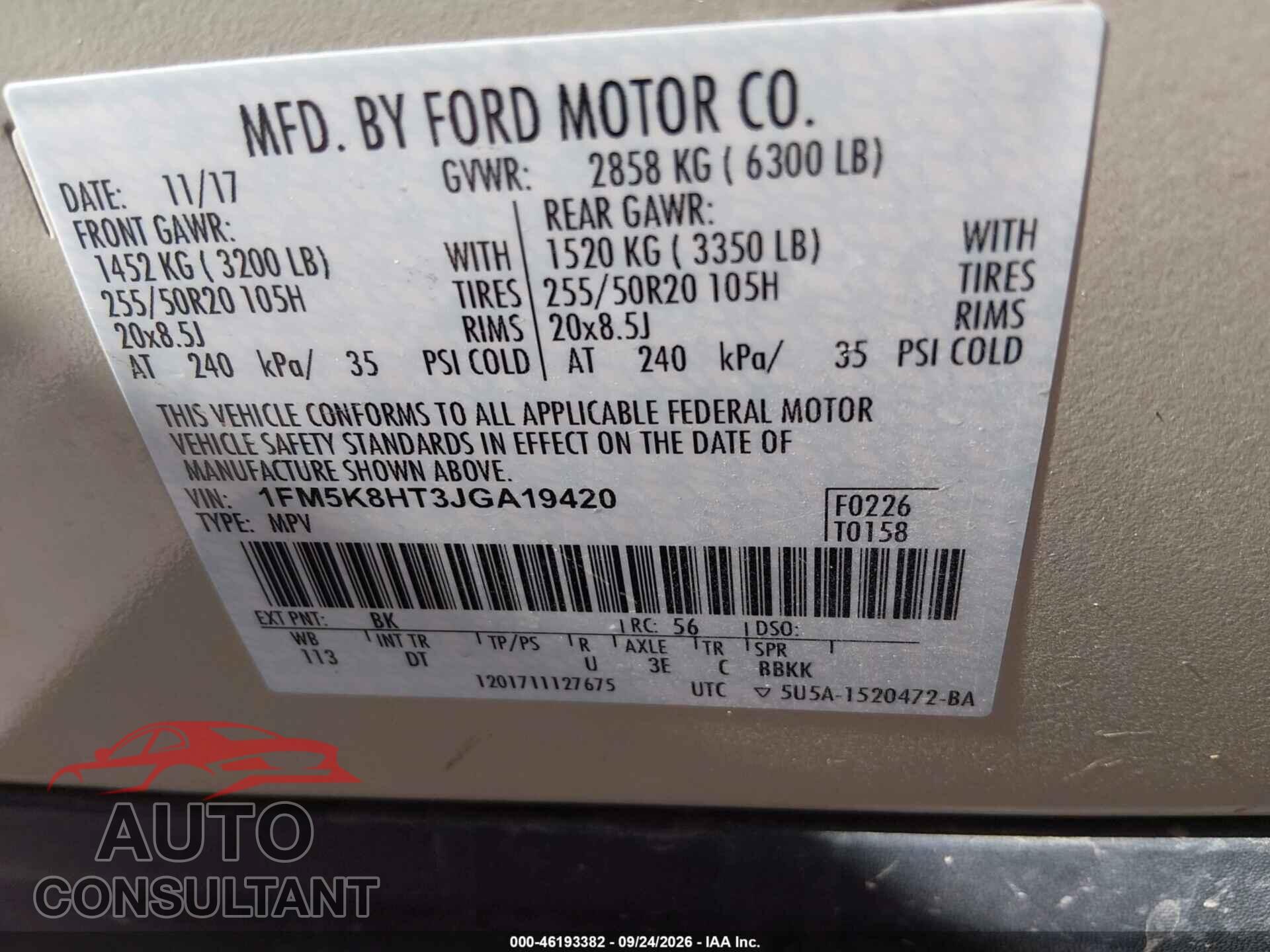 FORD EXPLORER 2018 - 1FM5K8HT3JGA19420