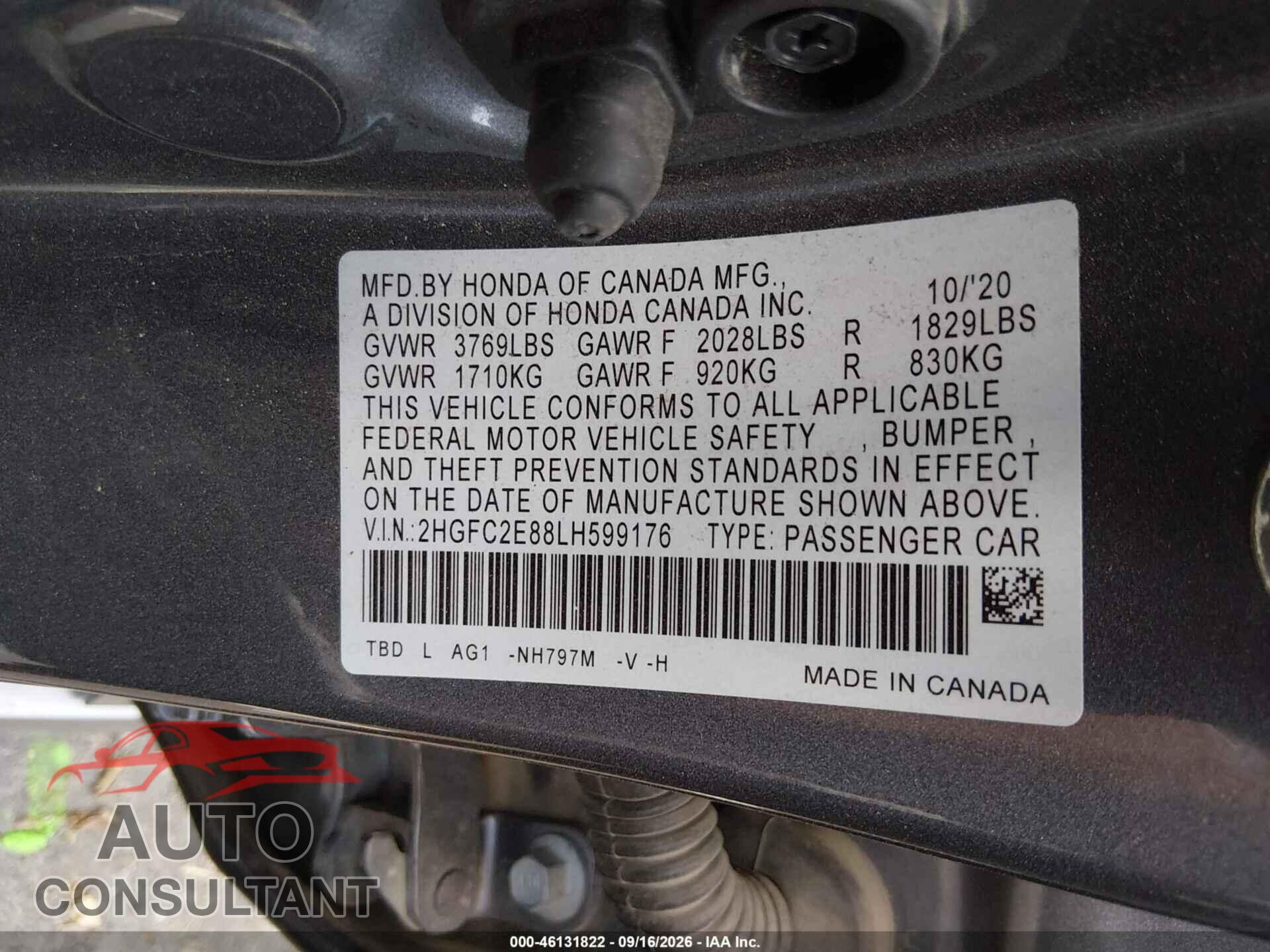 HONDA CIVIC 2020 - 2HGFC2E88LH599176