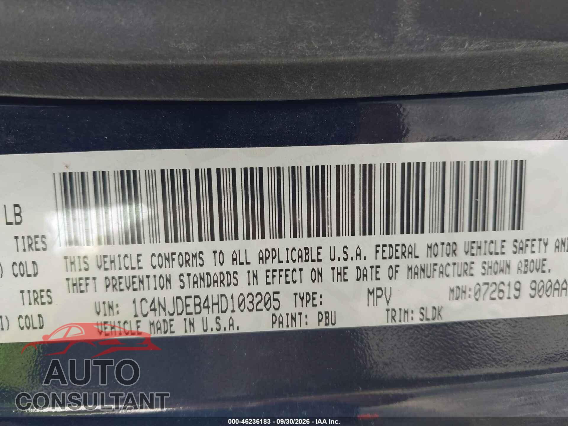 JEEP COMPASS 2017 - 1C4NJDEB4HD103205