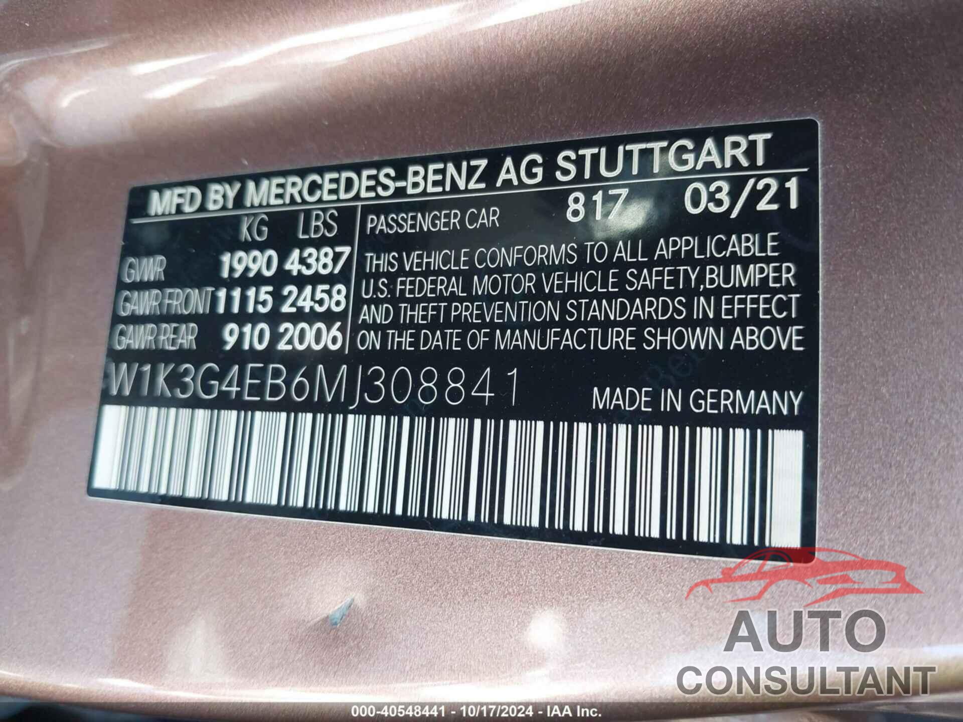 MERCEDES-BENZ A 220 2021 - W1K3G4EB6MJ308841