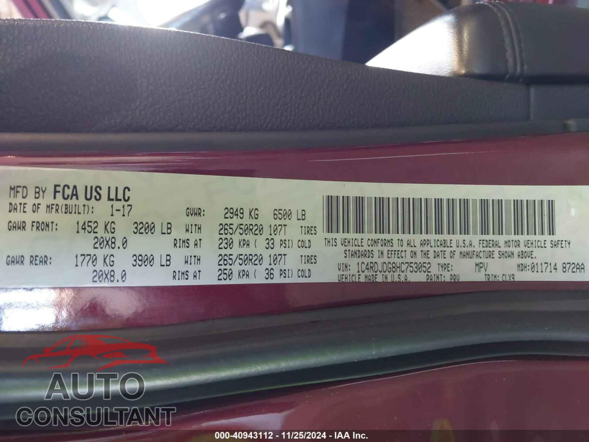 DODGE DURANGO 2017 - 1C4RDJDG8HC753052