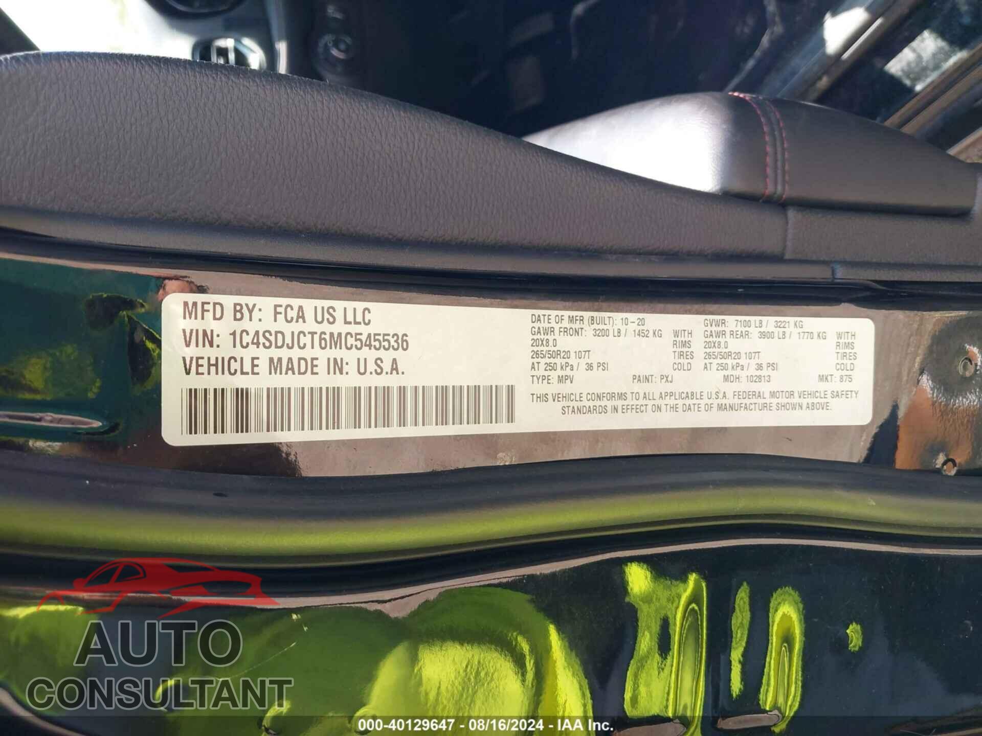 DODGE DURANGO 2021 - 1C4SDJCT6MC545536