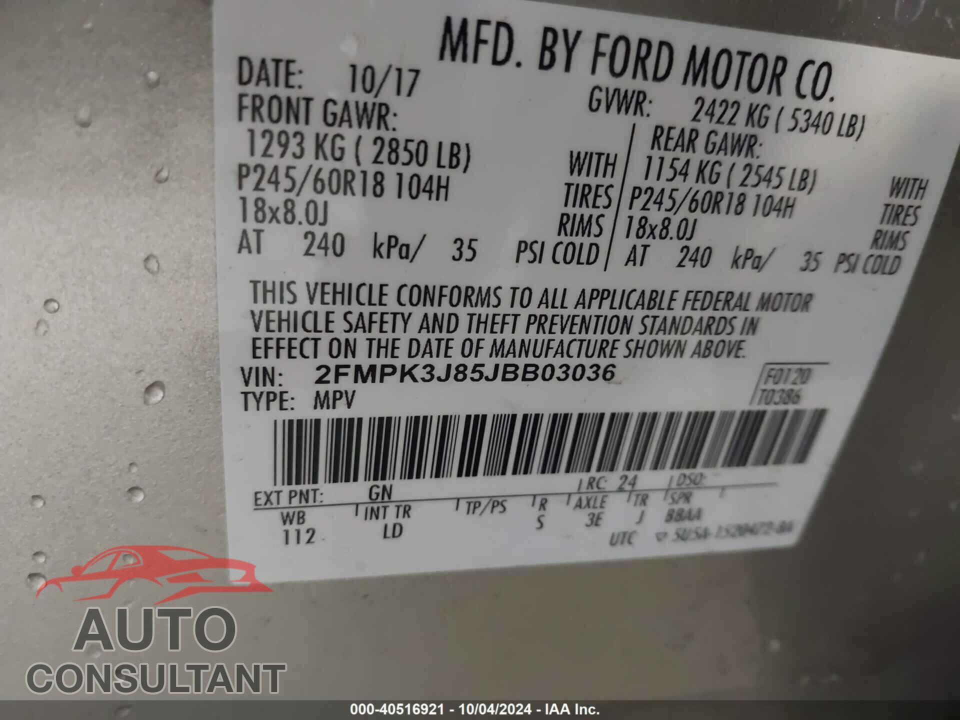 FORD EDGE 2018 - 2FMPK3J85JBB03036