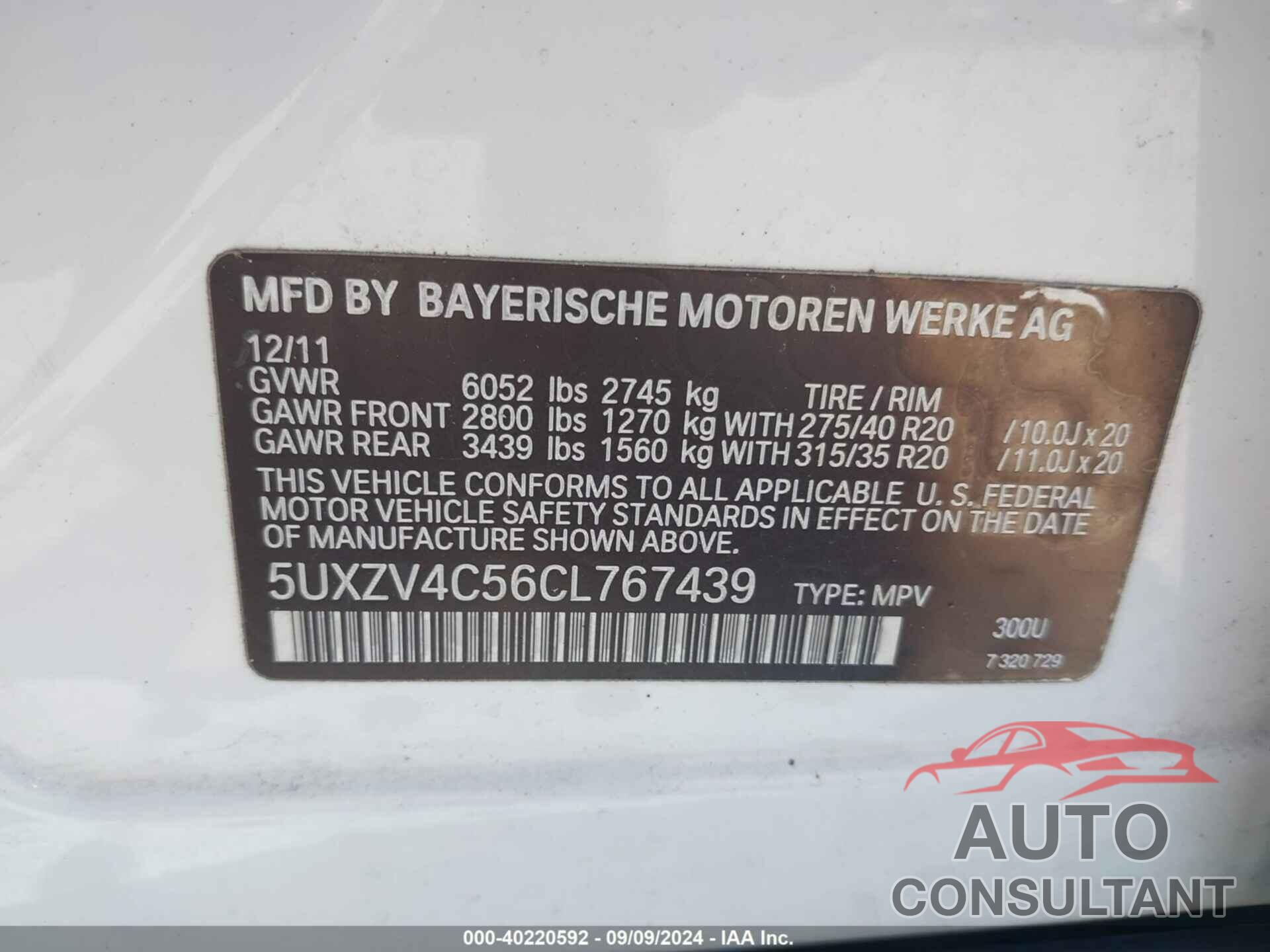 BMW X5 2012 - 5UXZV4C56CL767439