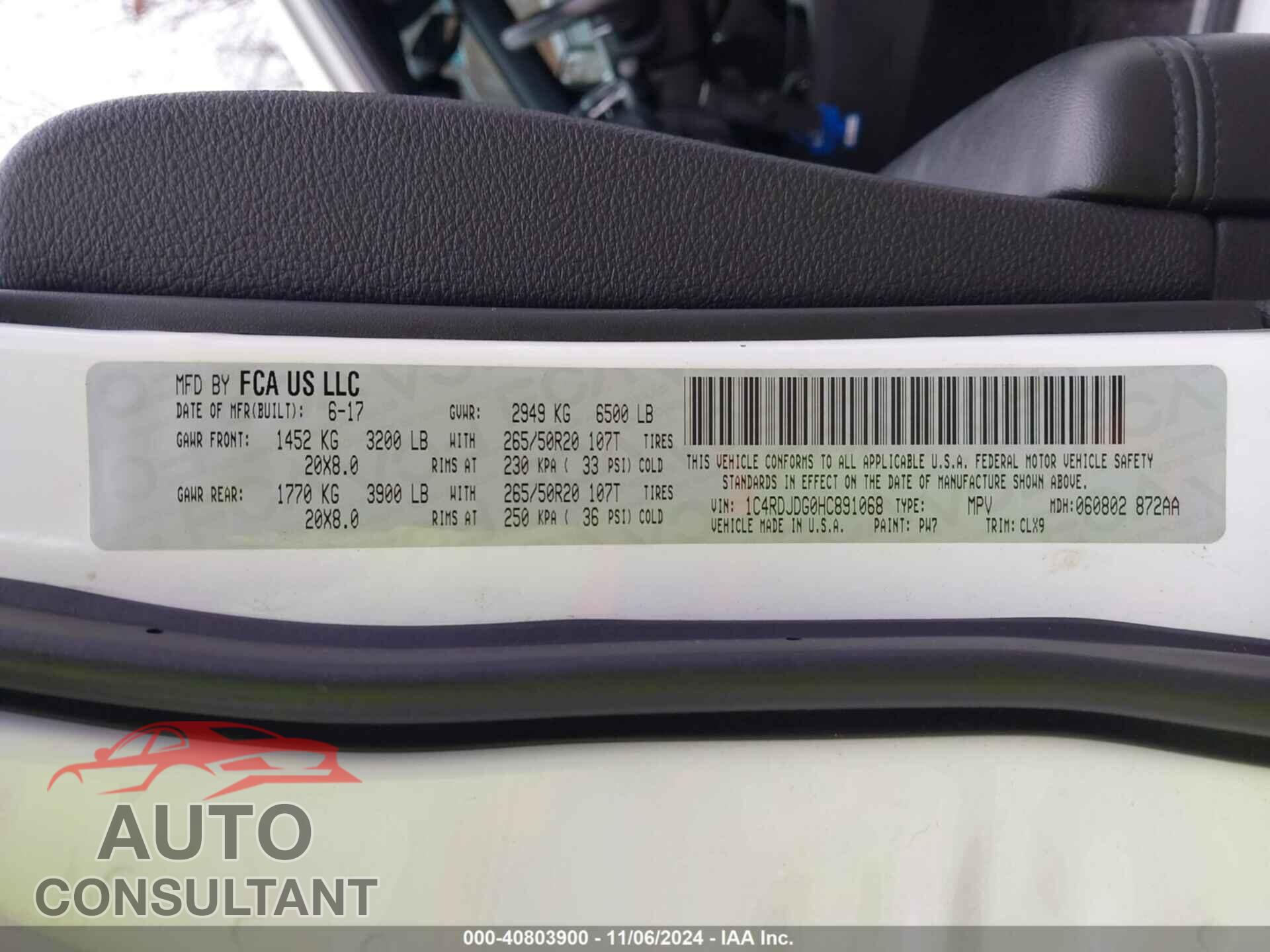 DODGE DURANGO 2017 - 1C4RDJDG0HC891068
