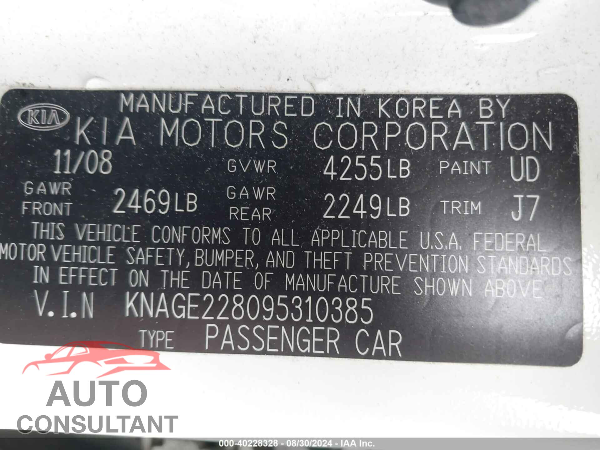 KIA OPTIMA 2009 - KNAGE228095310385