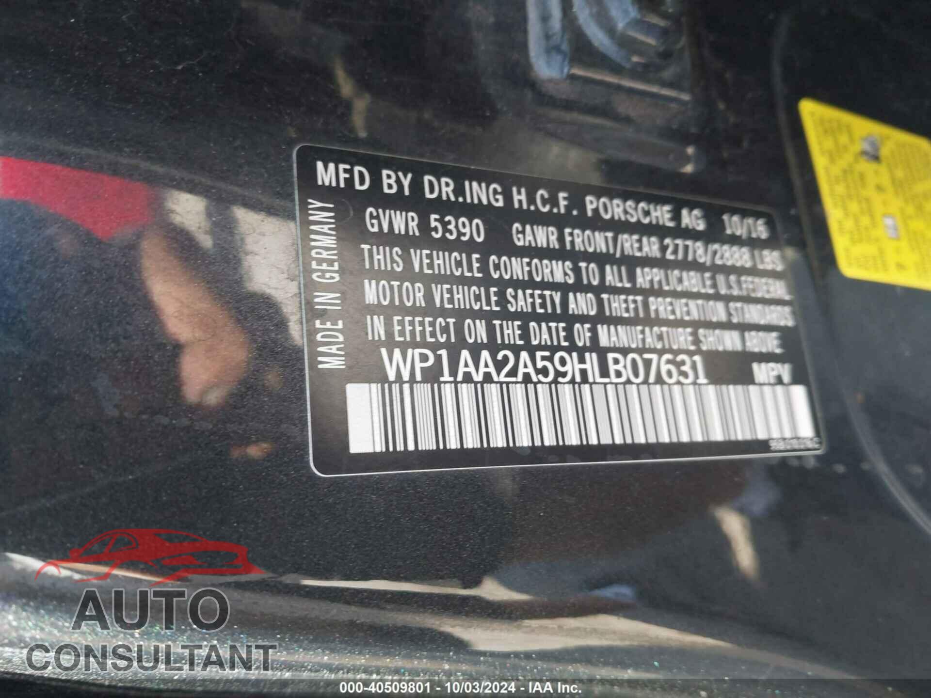 PORSCHE MACAN 2017 - WP1AA2A59HLB07631