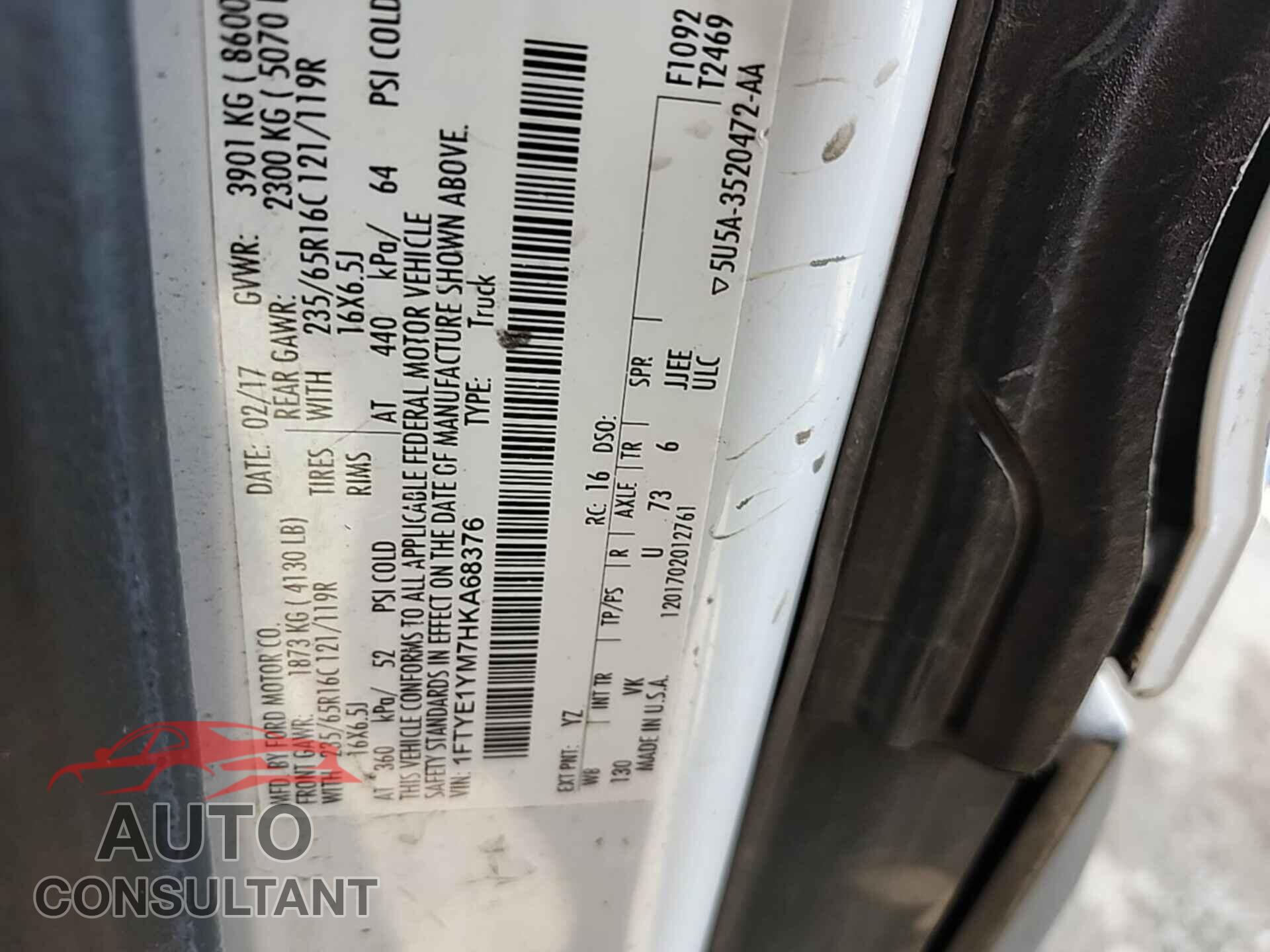 FORD TRANSIT 2017 - 1FTYE1YM7HKA68376