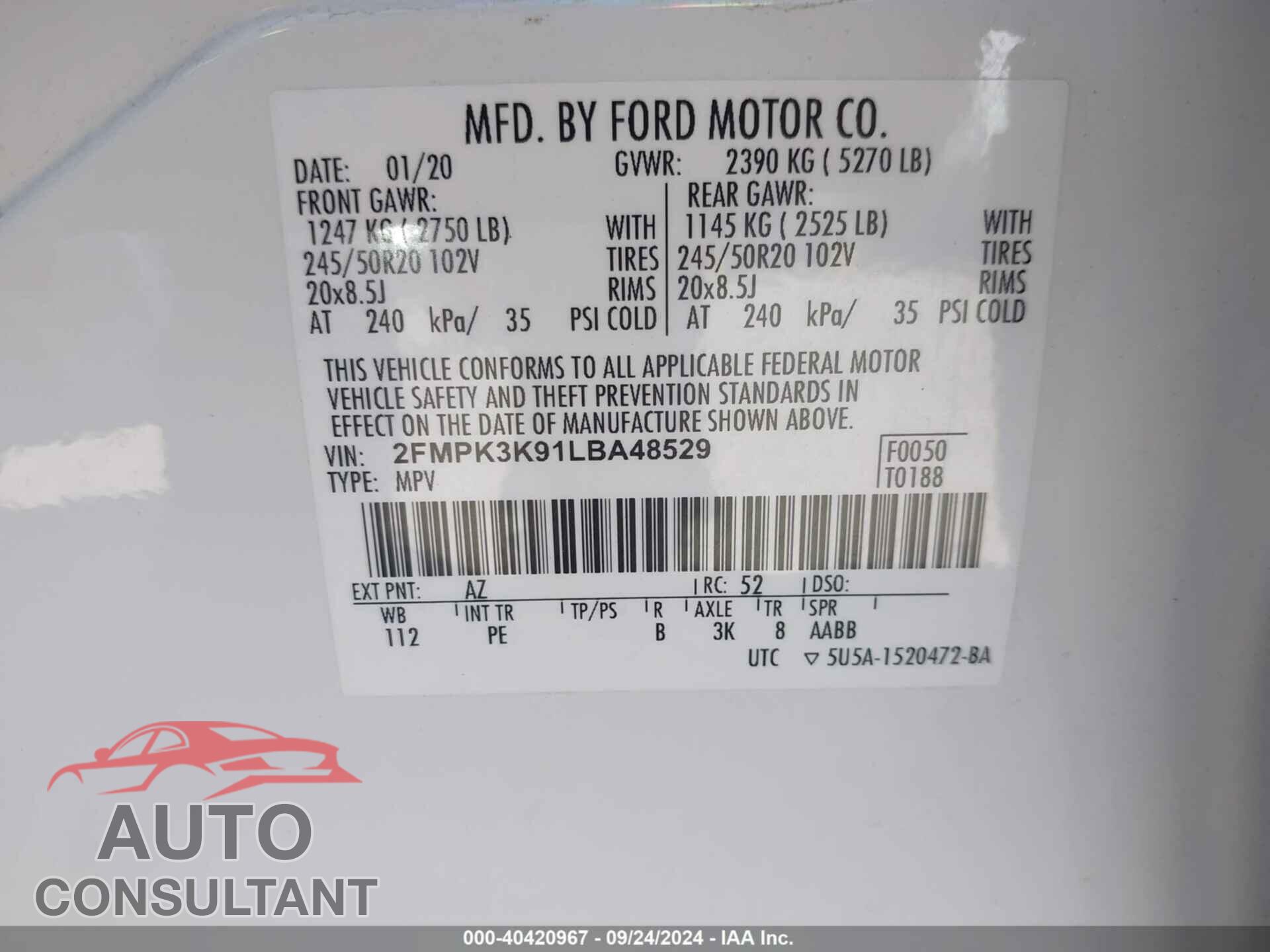 FORD EDGE 2020 - 2FMPK3K91LBA48529