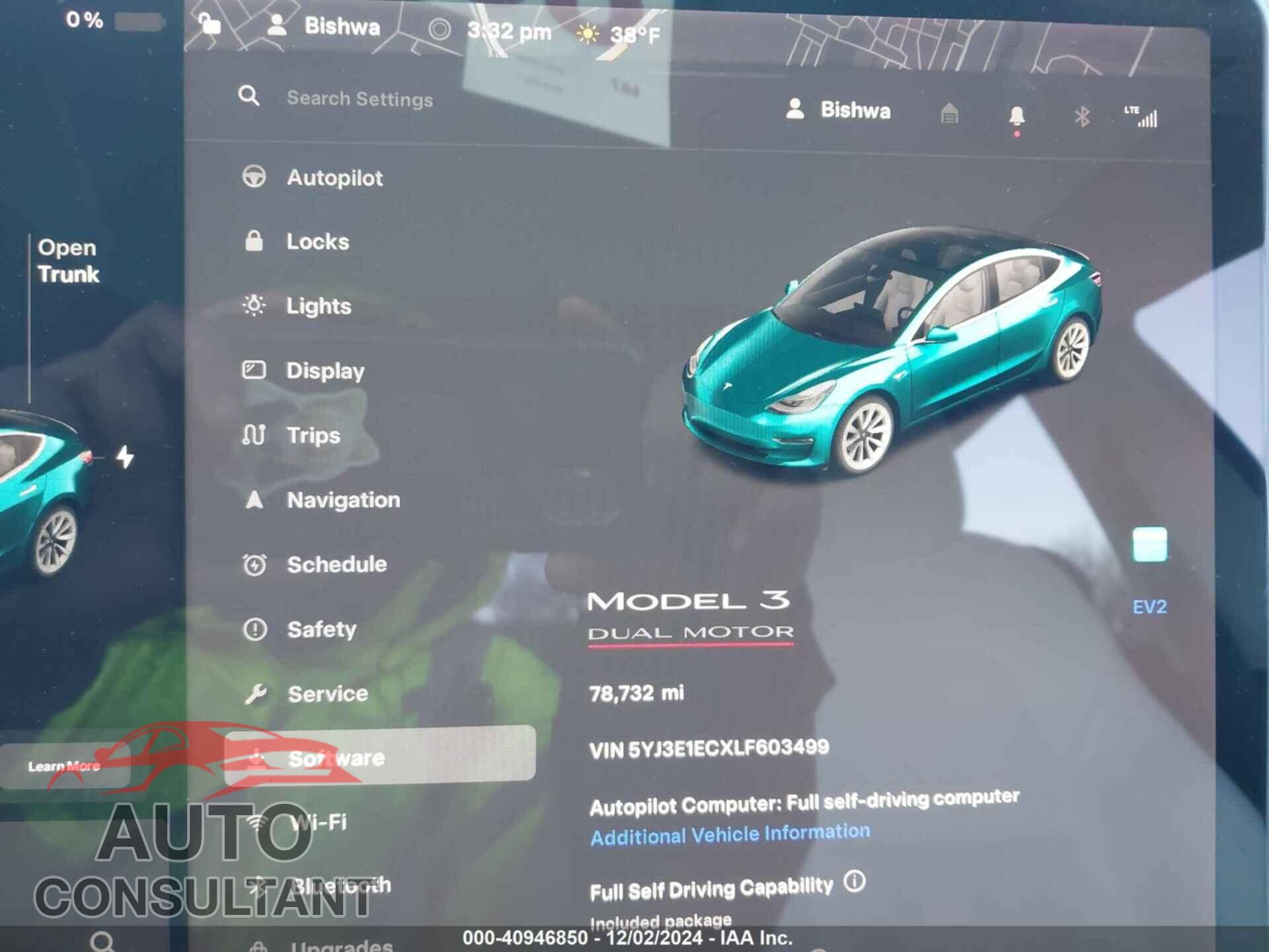 TESLA MODEL 3 2020 - 5YJ3E1ECXLF603499