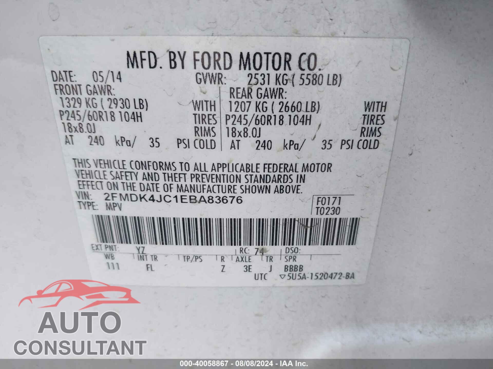 FORD EDGE 2014 - 2FMDK4JC1EBA83676