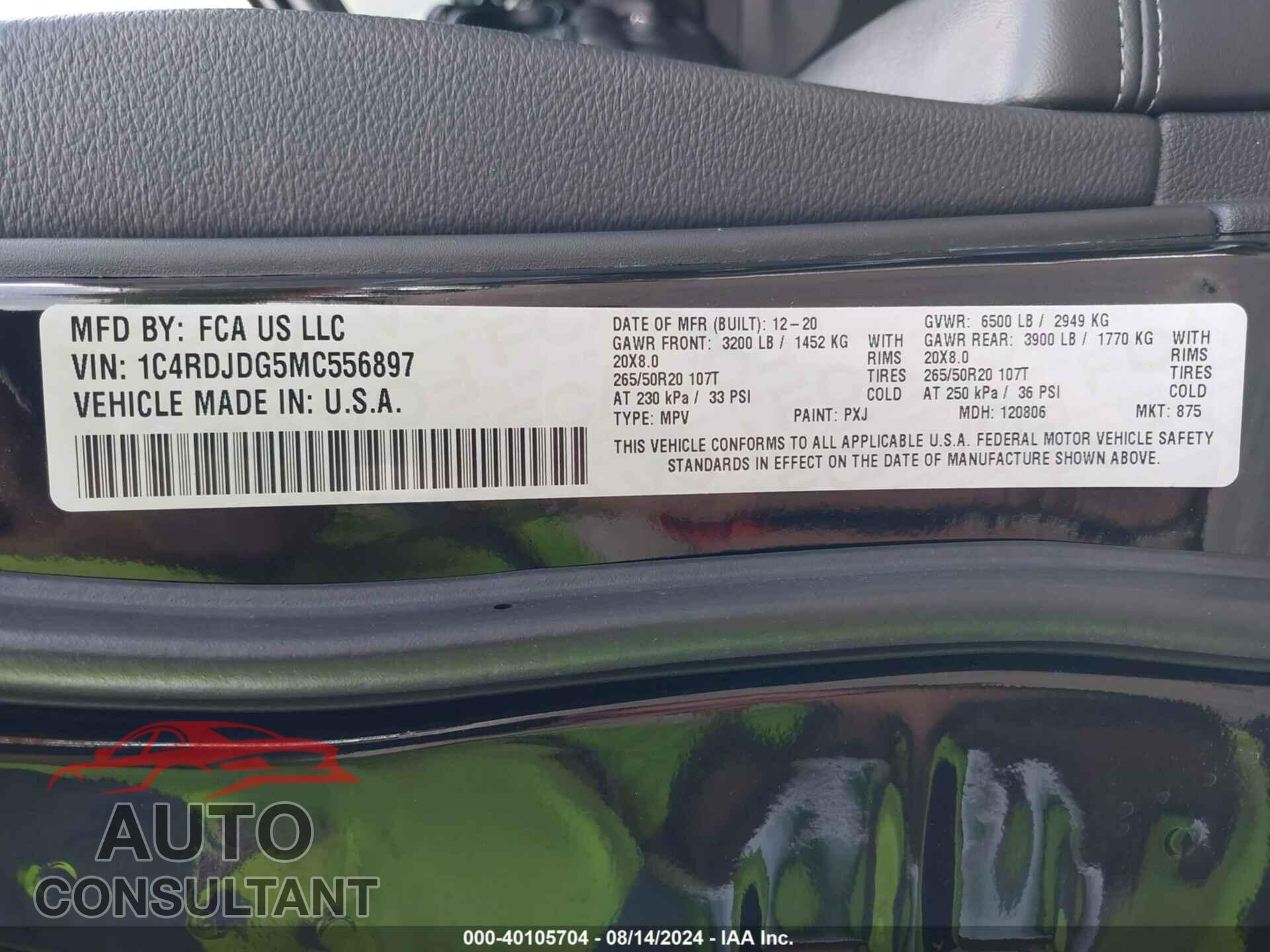 DODGE DURANGO 2021 - 1C4RDJDG5MC556897