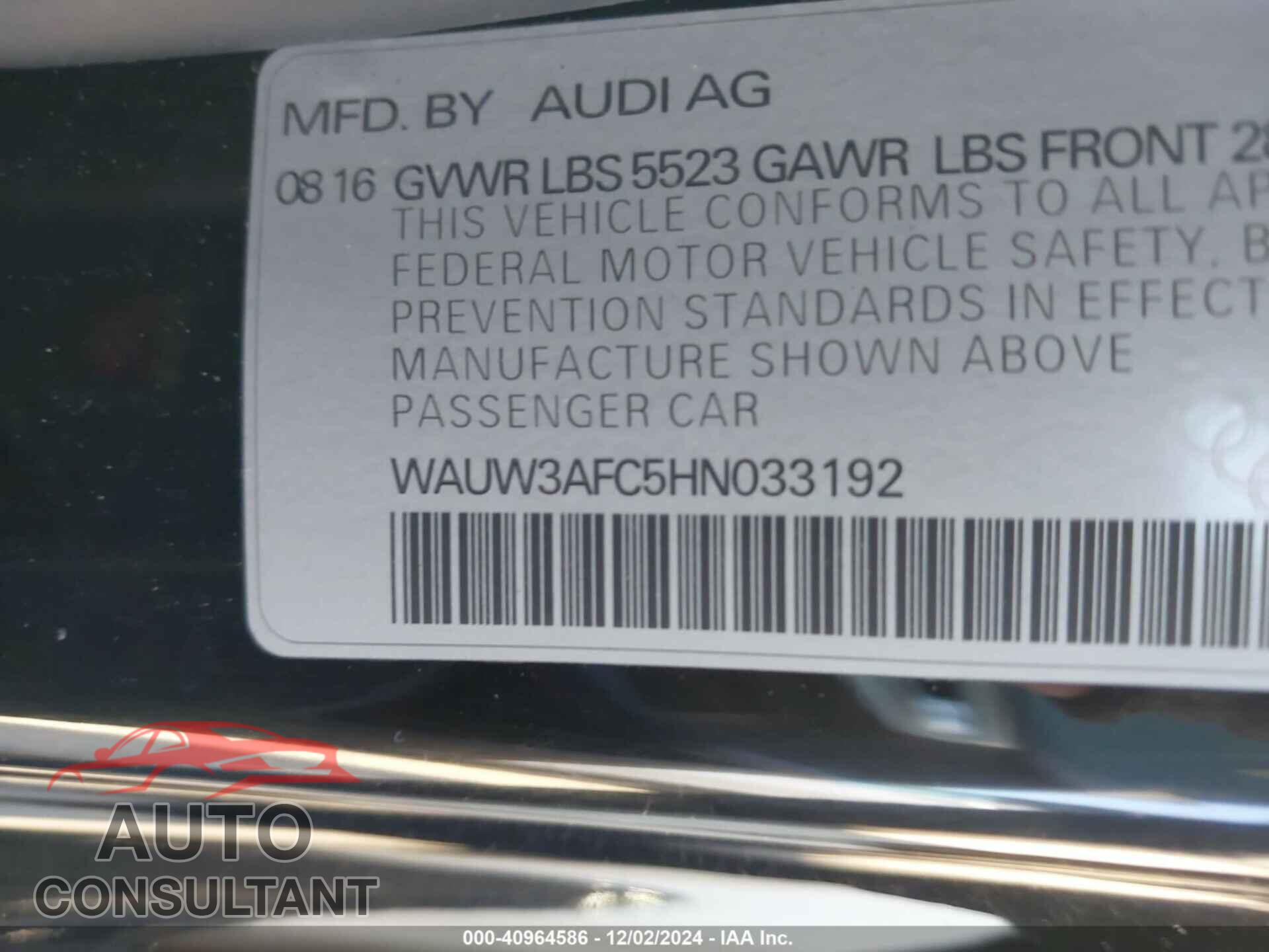 AUDI A7 2017 - WAUW3AFC5HN033192