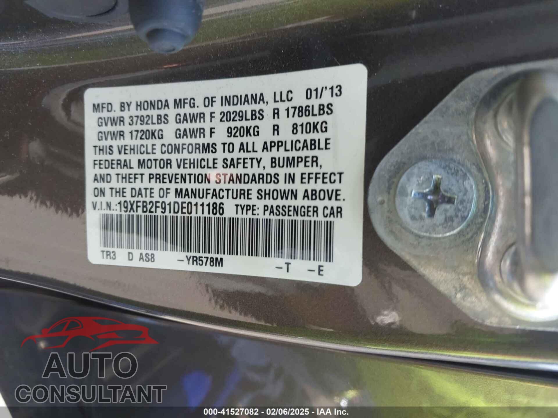HONDA CIVIC 2013 - 19XFB2F91DE011186