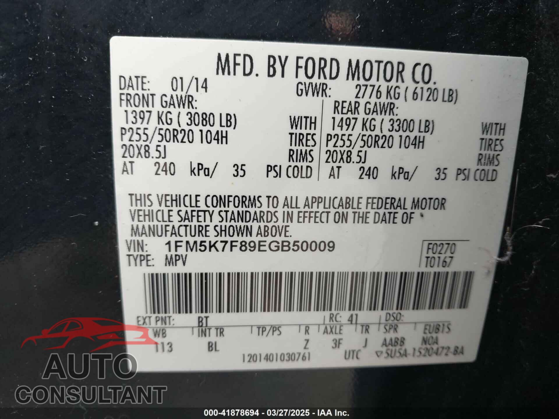 FORD EXPLORER 2014 - 1FM5K7F89EGB50009