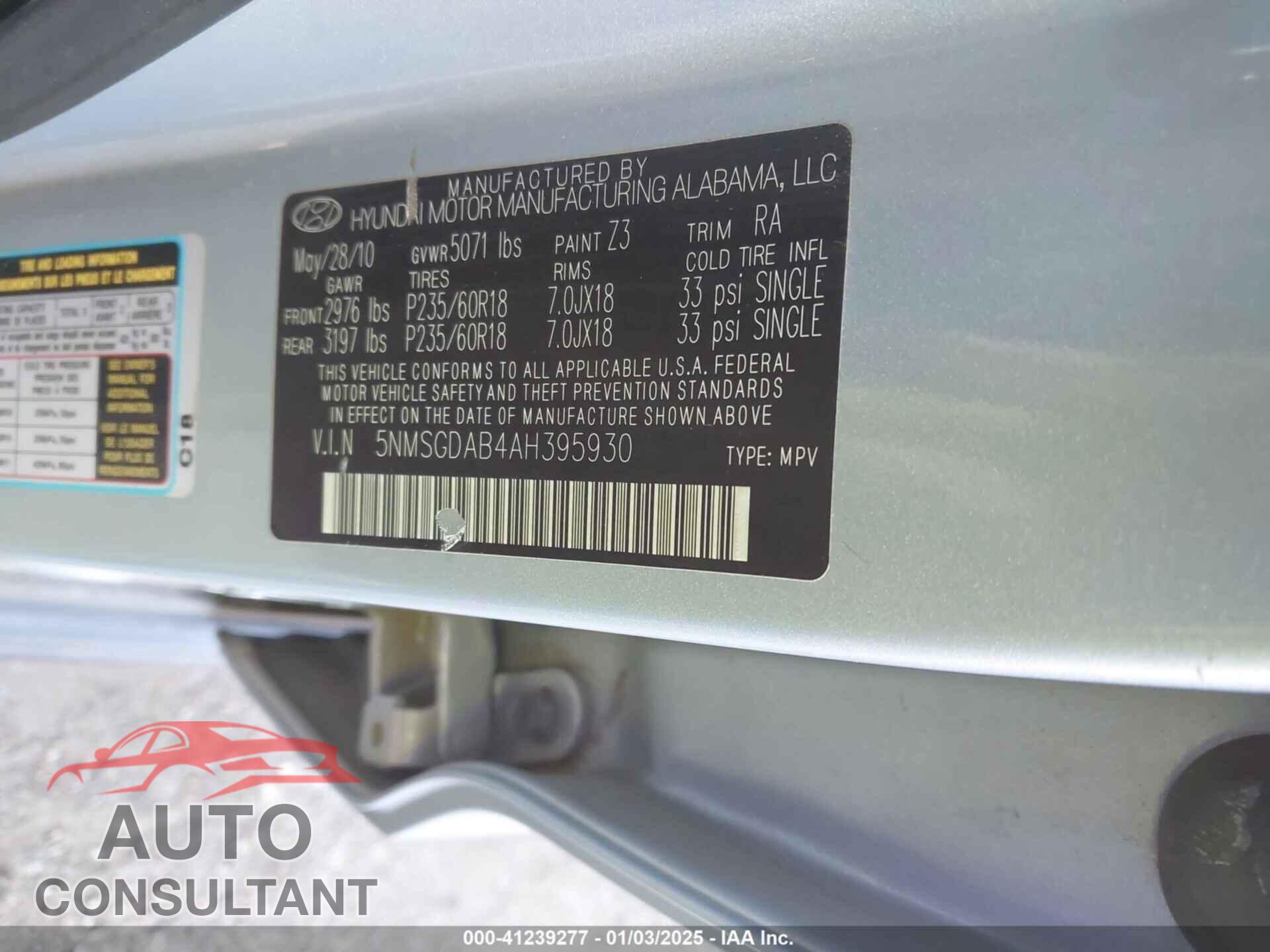 HYUNDAI SANTA FE 2010 - 5NMSGDAB4AH395930