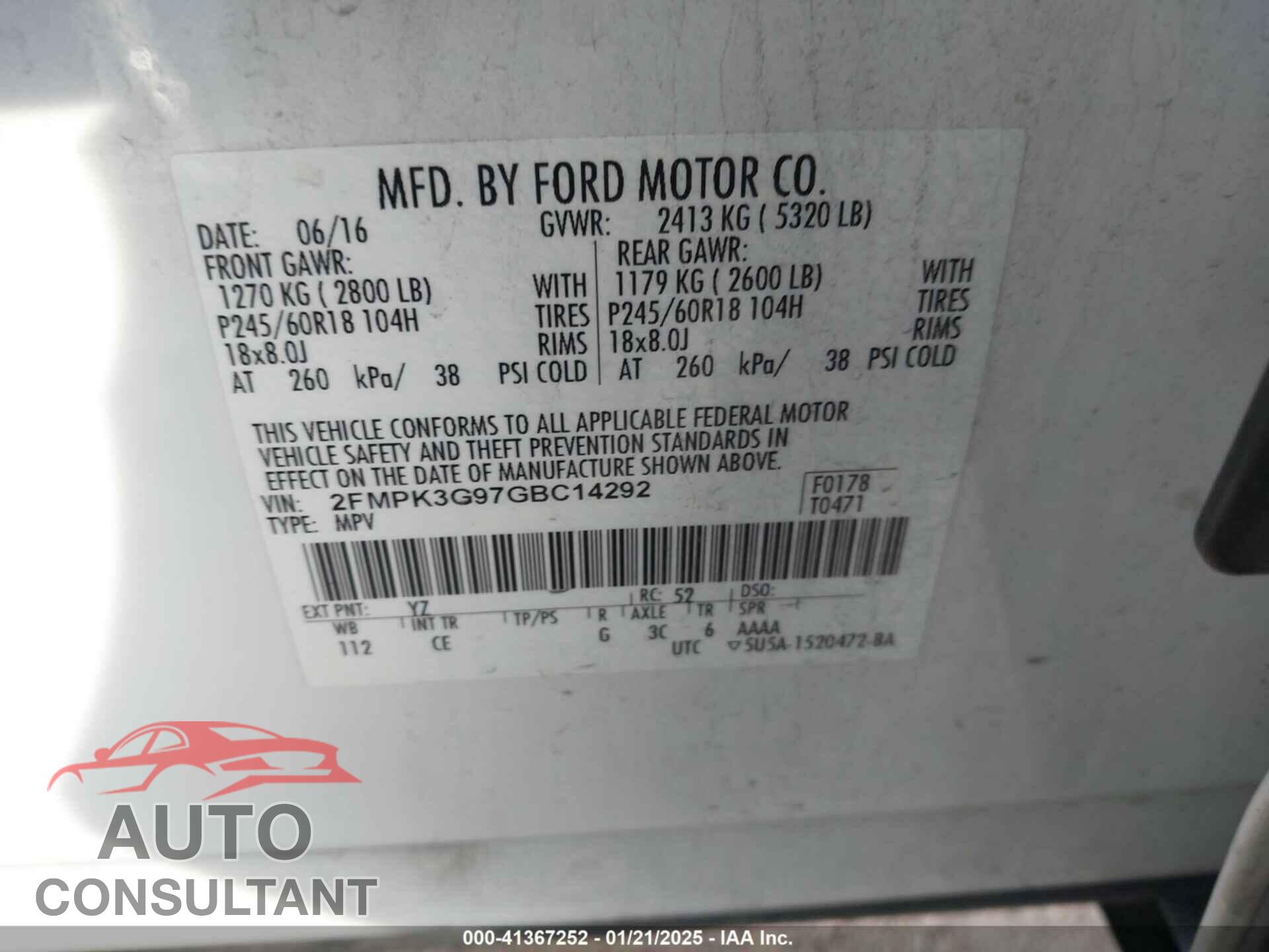 FORD EDGE 2016 - 2FMPK3G97GBC14292