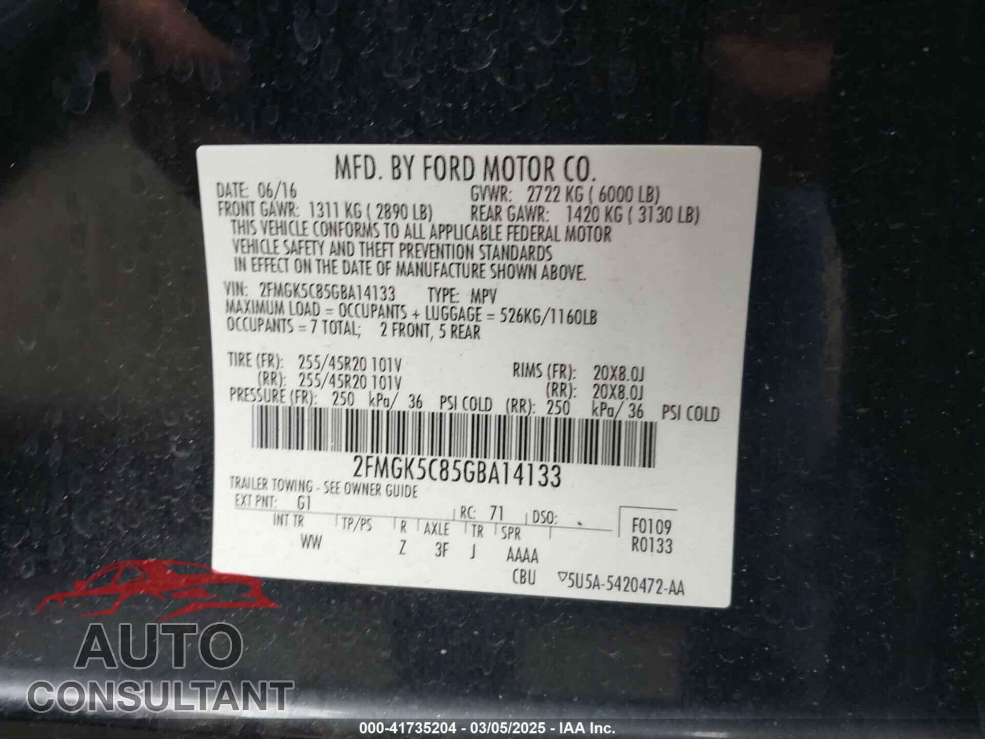 FORD FLEX 2016 - 2FMGK5C85GBA14133