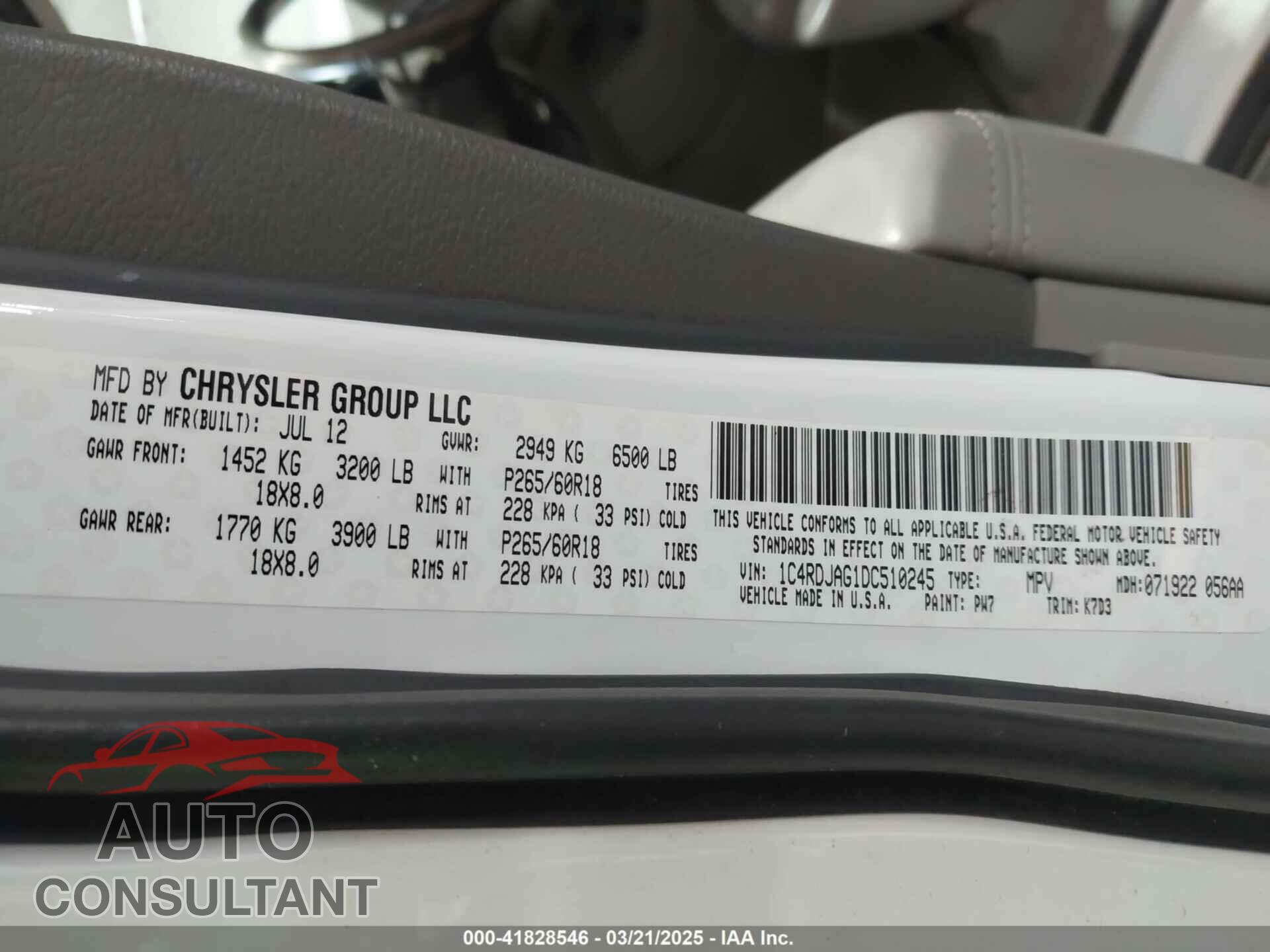 DODGE DURANGO 2013 - 1C4RDJAG1DC510245