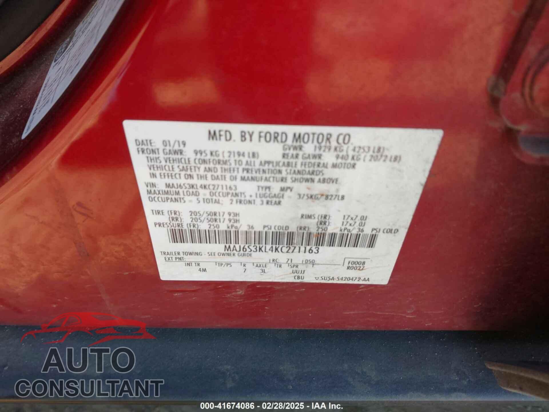 FORD ECOSPORT 2019 - MAJ6S3KL4KC271163