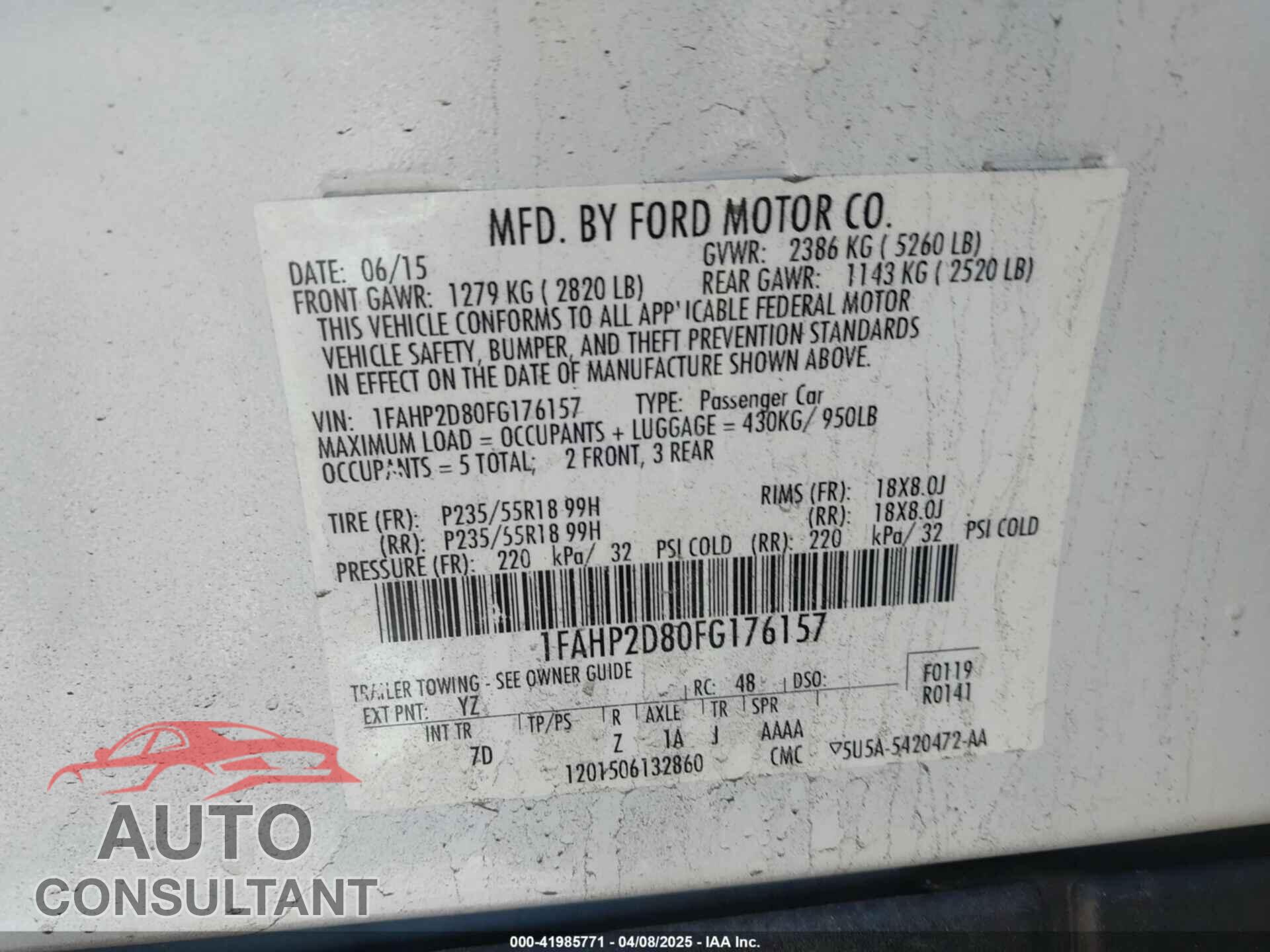 FORD TAURUS 2015 - 1FAHP2D80FG176157