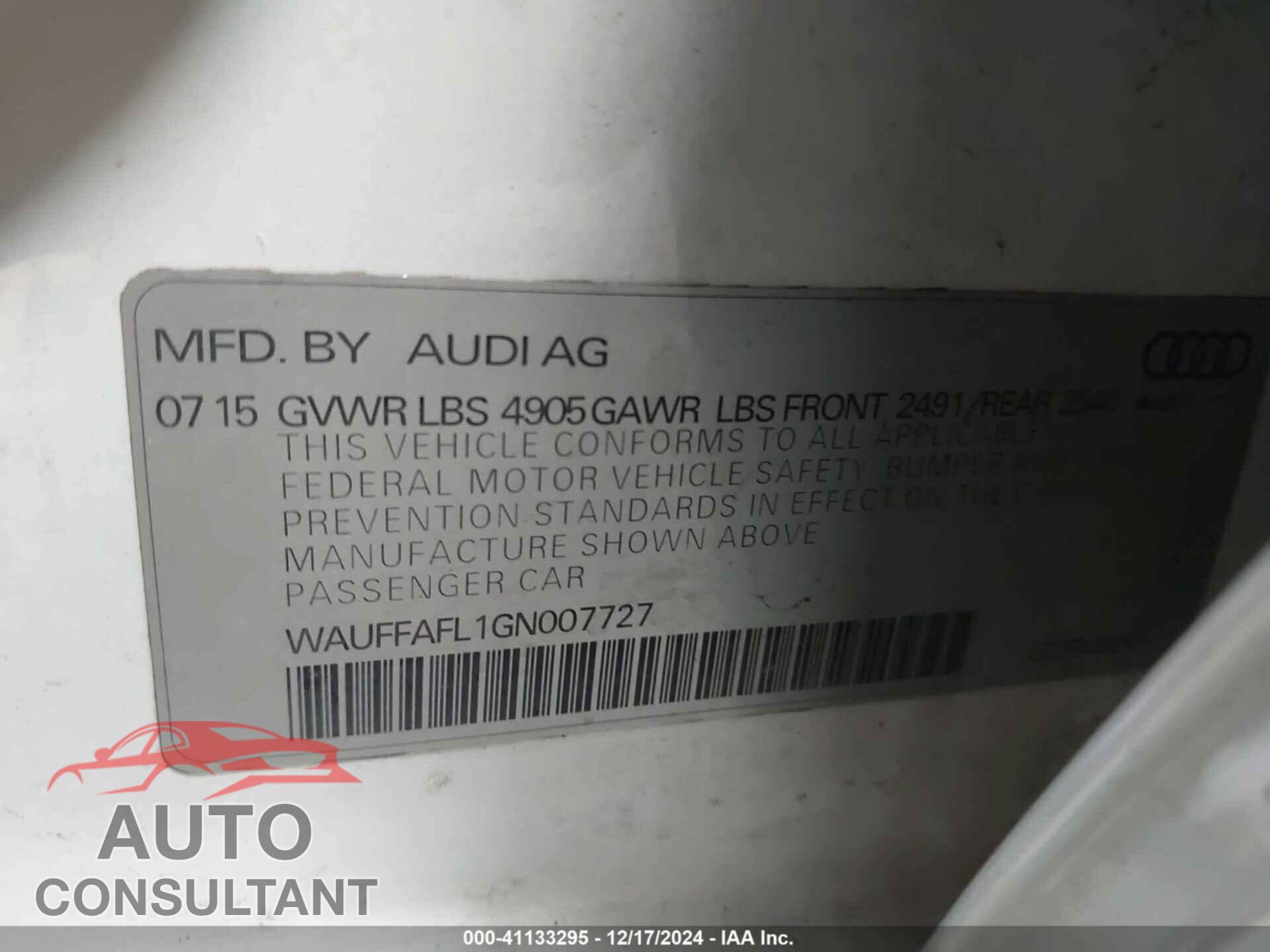 AUDI A4 2016 - WAUFFAFL1GN007727