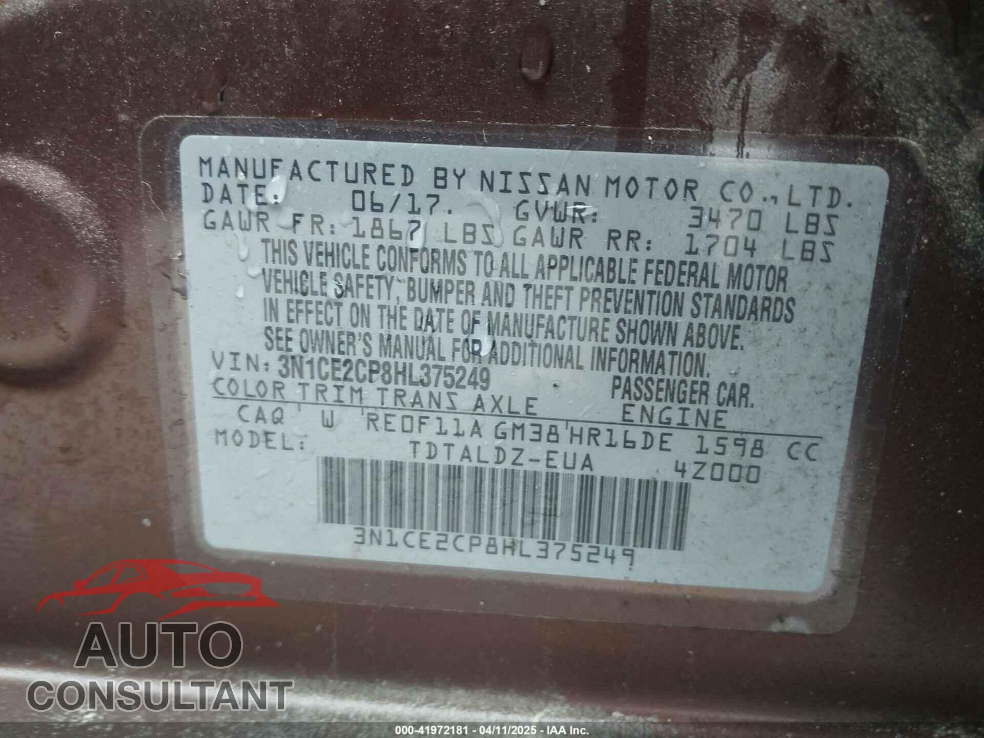 NISSAN VERSA NOTE 2017 - 3N1CE2CP8HL375249