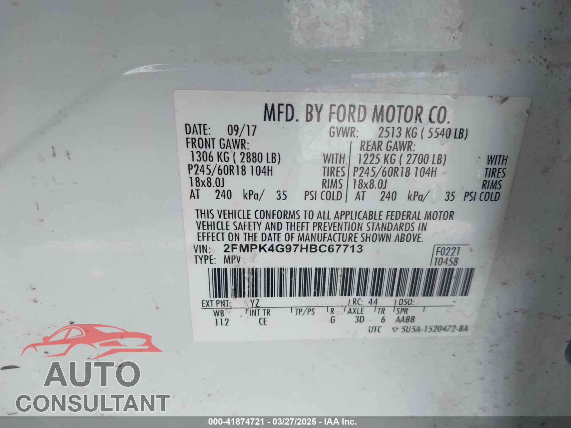 FORD EDGE 2017 - 2FMPK4G97HBC67713