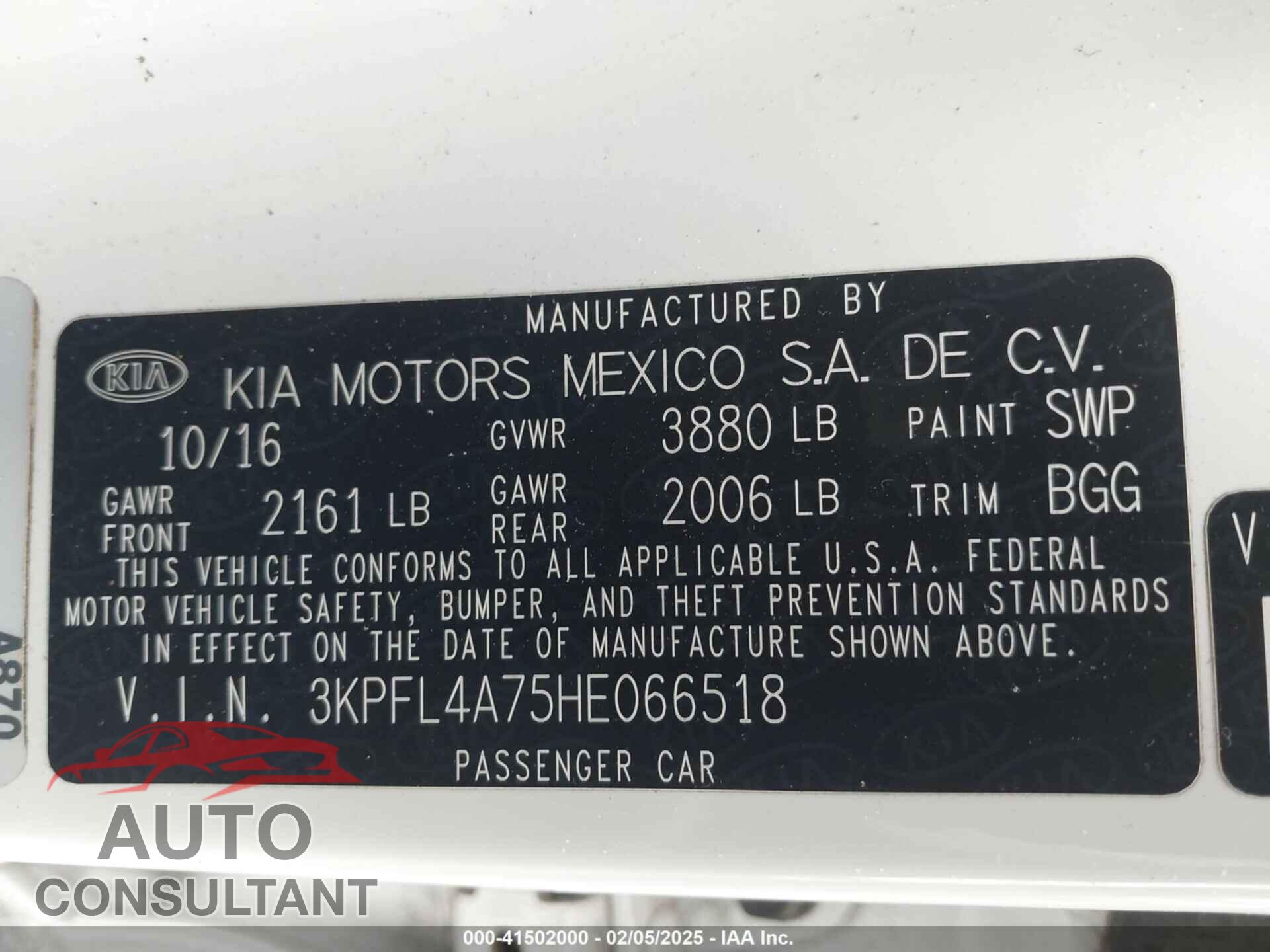 KIA FORTE 2017 - 3KPFL4A75HE066518