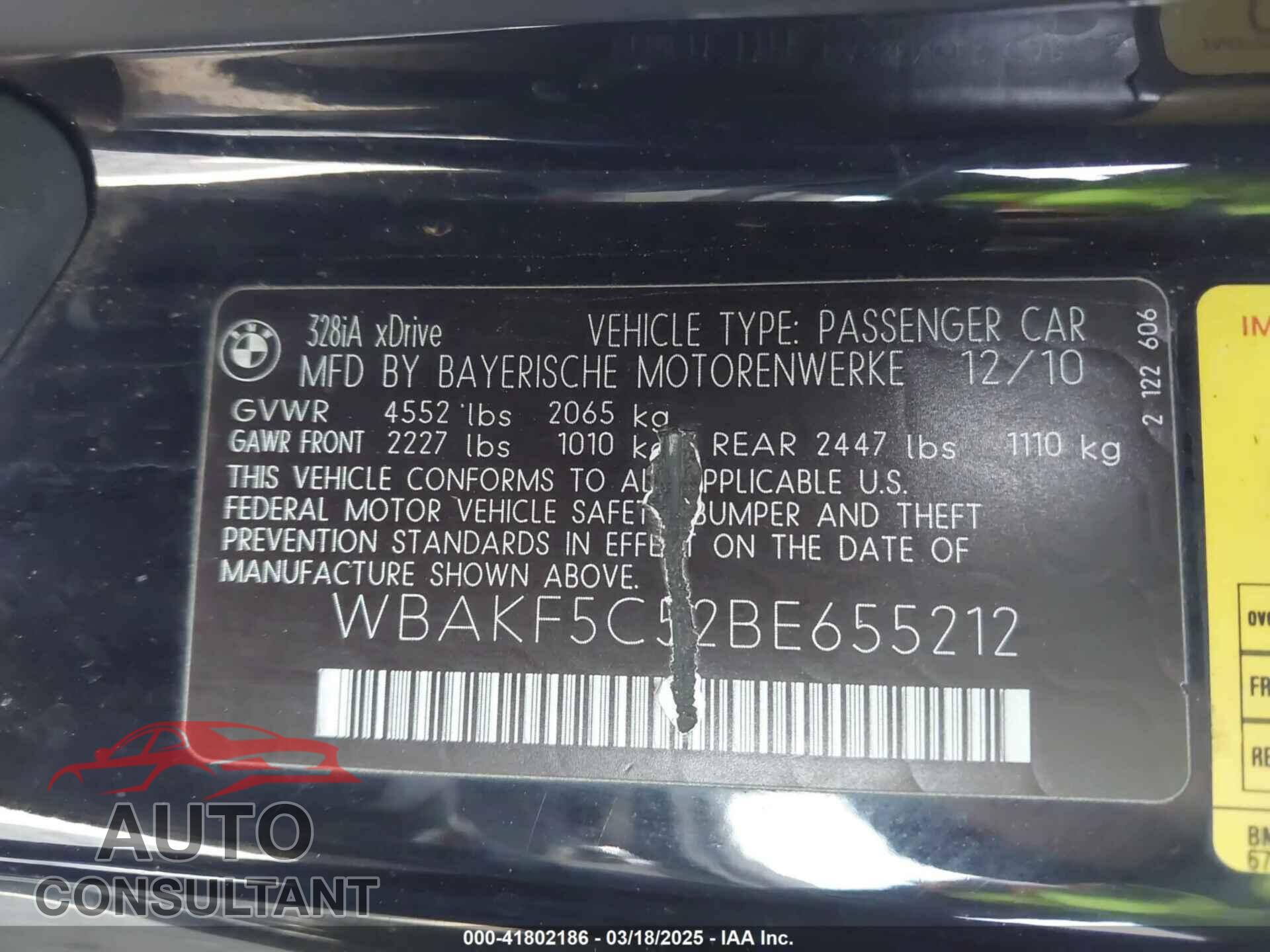BMW 328I 2011 - WBAKF5C52BE655212