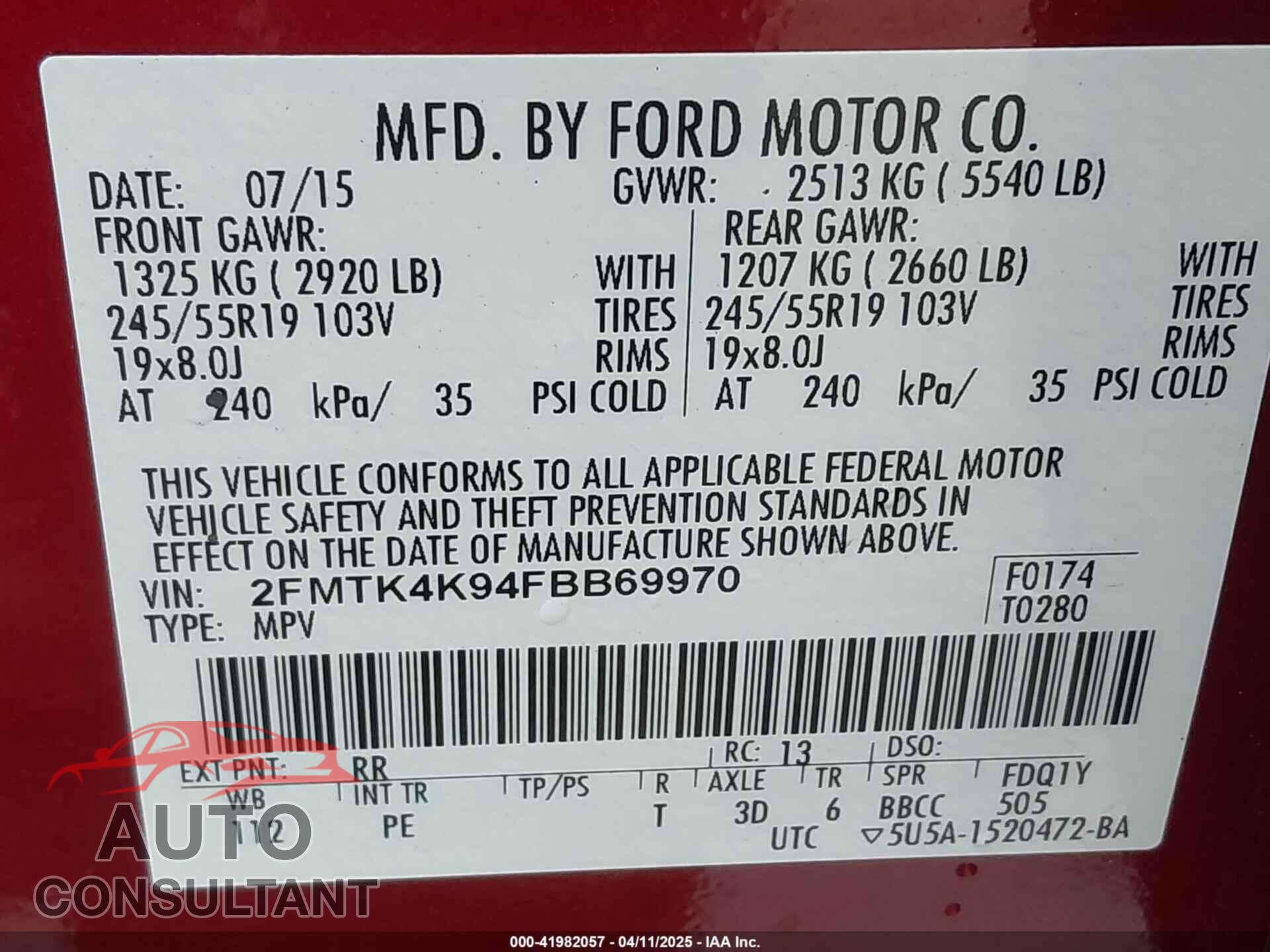 FORD EDGE 2015 - 2FMTK4K94FBB69970