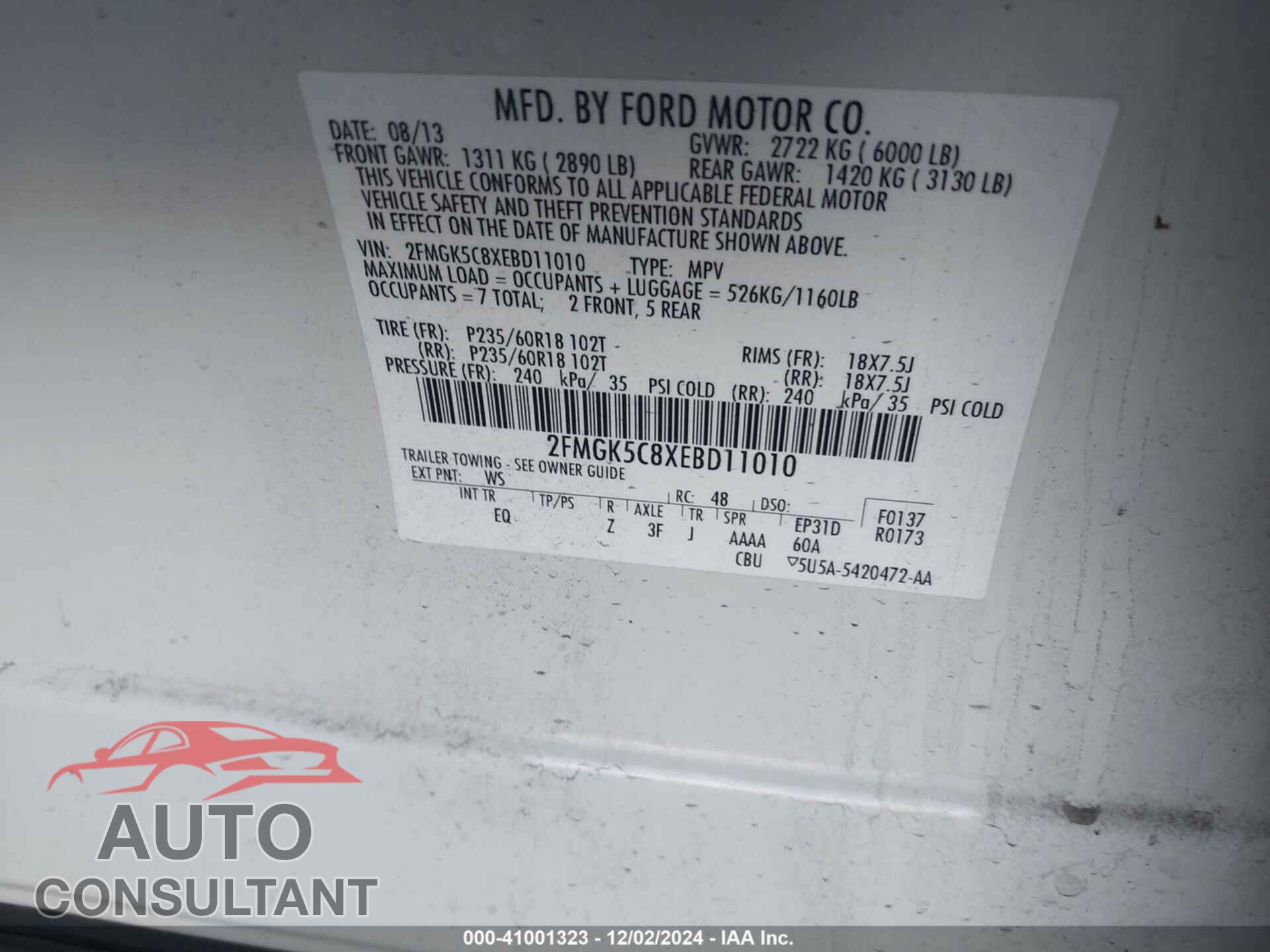 FORD FLEX 2014 - 2FMGK5C8XEBD11010