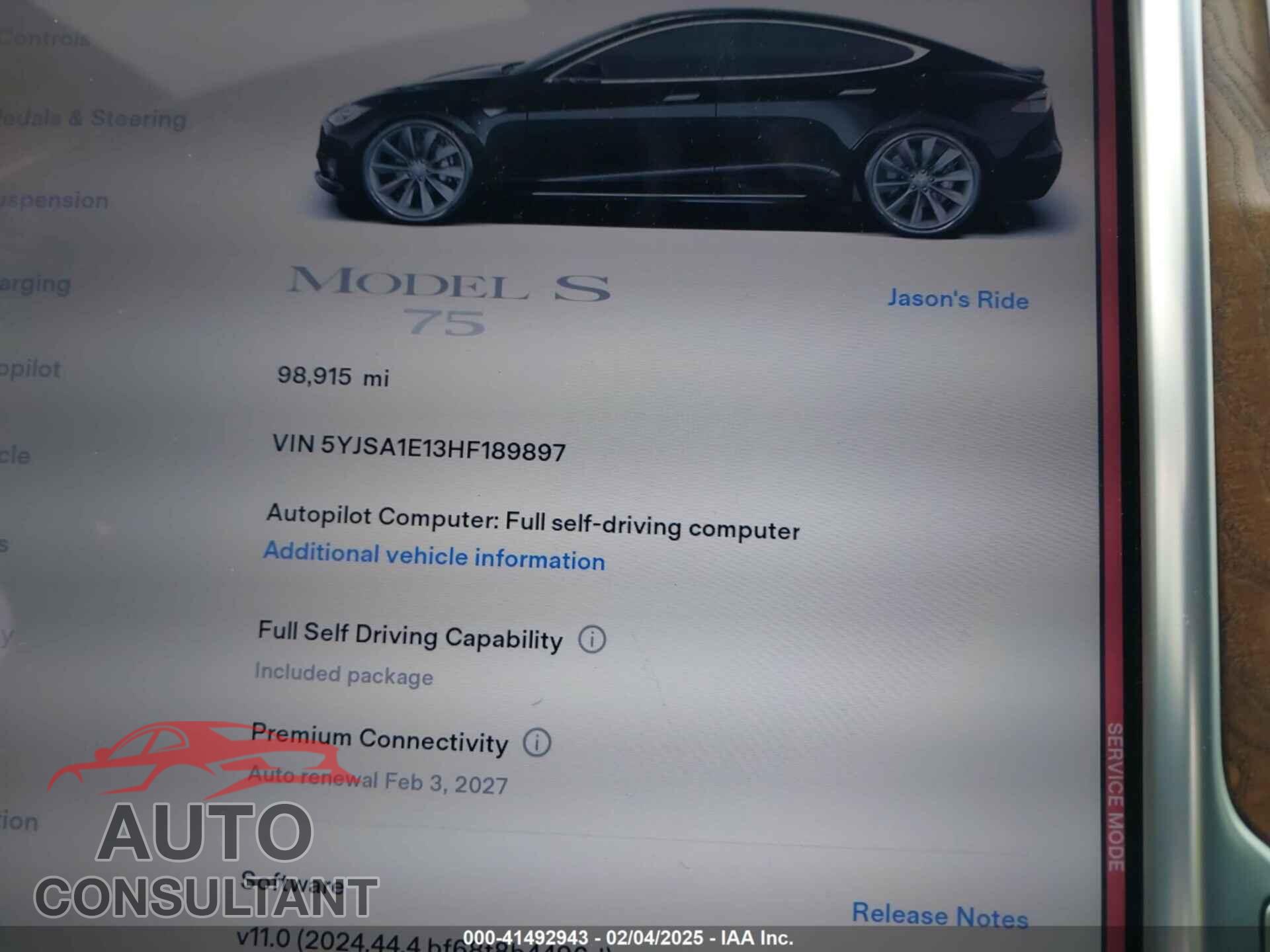 TESLA MODEL S 2017 - 5YJSA1E13HF189897