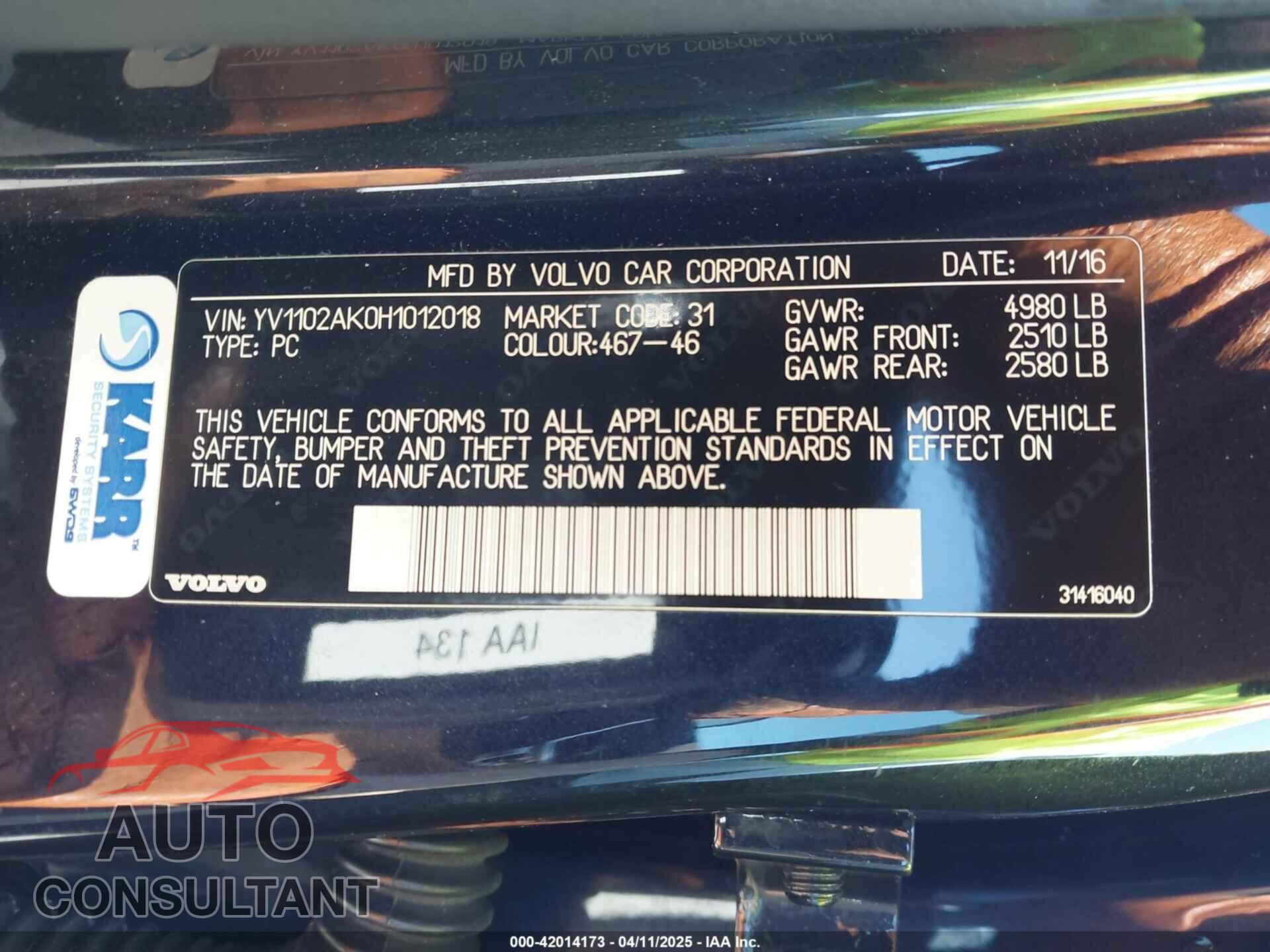 VOLVO S90 2017 - YV1102AK0H1012018